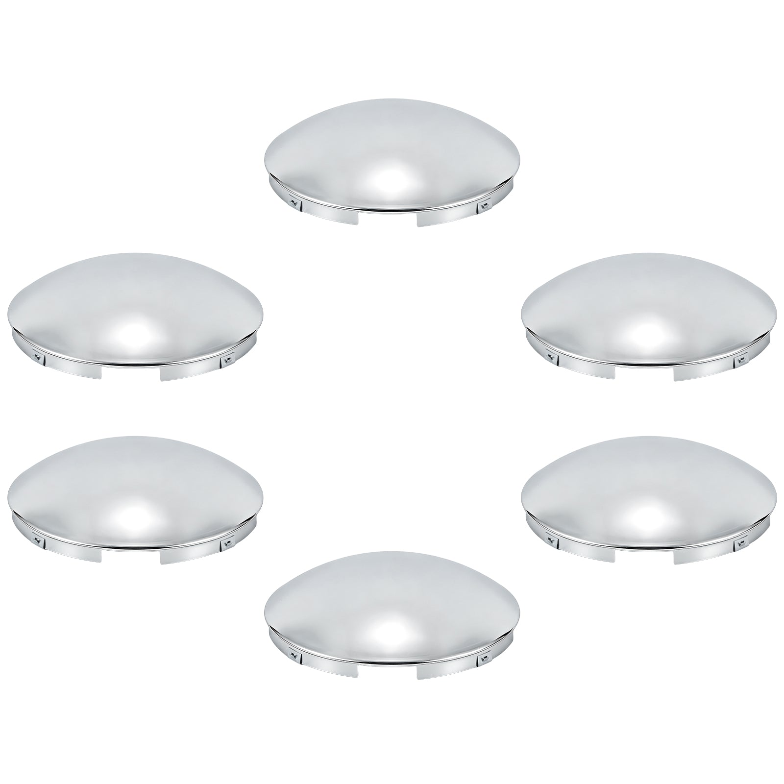 Chrome Front Axle Hub Cover – Dome Style, 4 Clips – 8.9" OD / 8.6" ID (H1F85N4-H50)