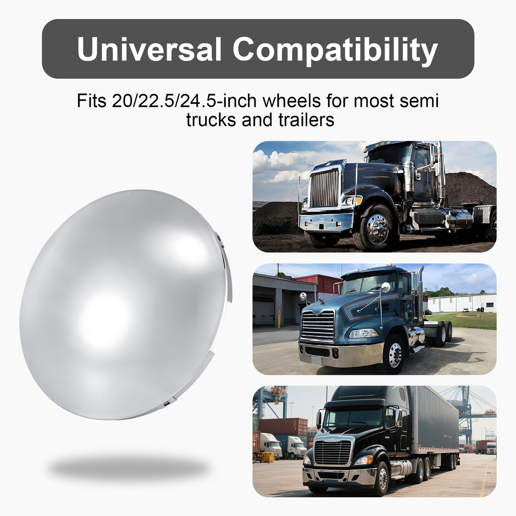 Chrome Front Axle Hub Cover – Dome Style, 4 Clips – 8.9" OD / 8.6" ID (H1F85N4-H50)