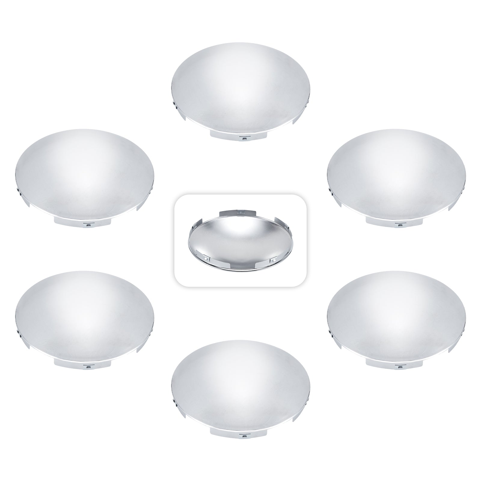 Chrome Front Axle Hub Cover – Dome Style, 5 Clips – 8.9" OD / 8.6" ID (H1F85N5-H51)