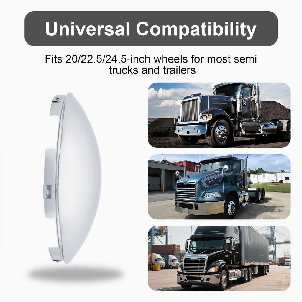Chrome Front Axle Hub Cover – Dome Style, 5 Clips – 8.9" OD / 8.6" ID (H1F85N5-H51)