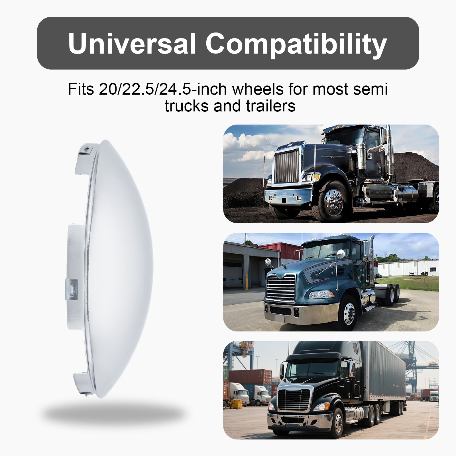 Chrome Front Axle Hub Cover – Dome Style, 5 Clips – 8.9" OD / 8.6" ID (H1F85N5-H51)
