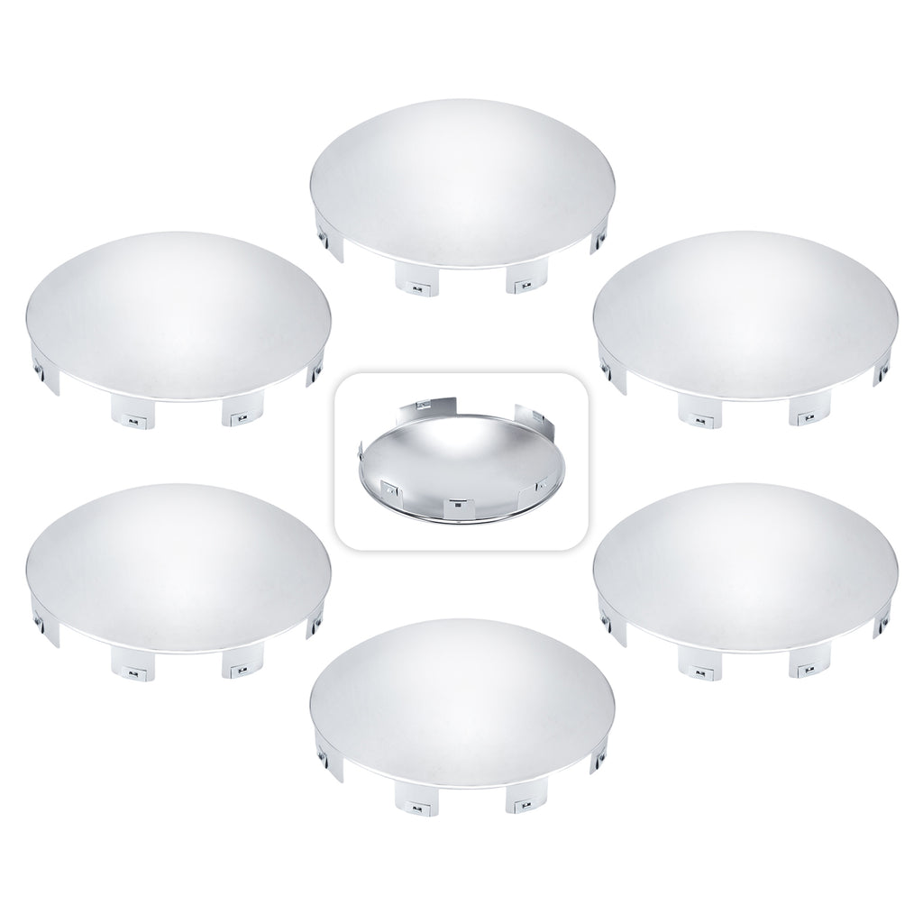 Chrome Front Axle Hub Cover – Dome Style, 6 Clips (Deep Skirt) – 8.9" OD / 8.6" ID (H1F85N6-H52)
