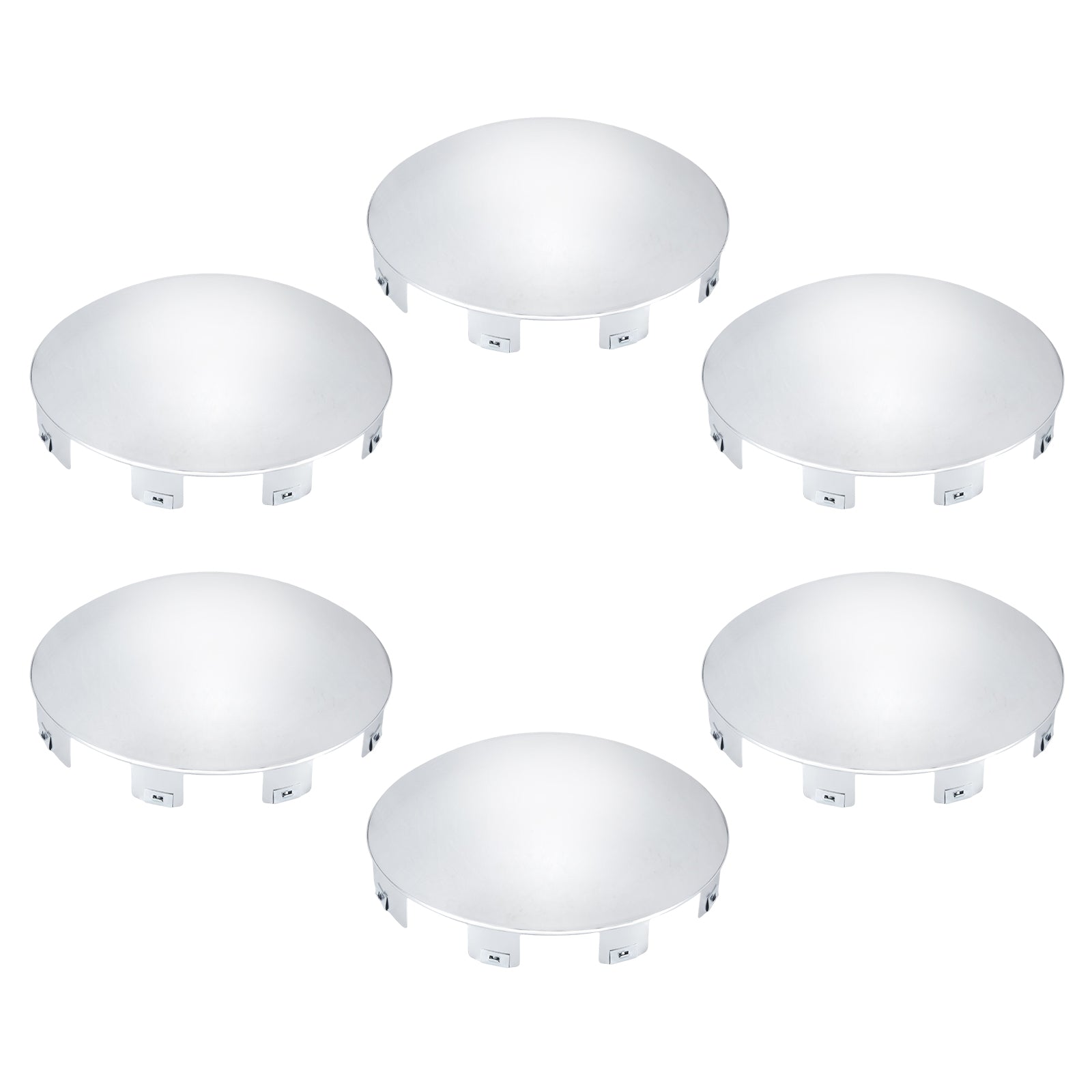 Chrome Front Axle Hub Cover – Dome Style, 6 Clips (Deep Skirt) – 8.9" OD / 8.6" ID (H1F85N6-H52)