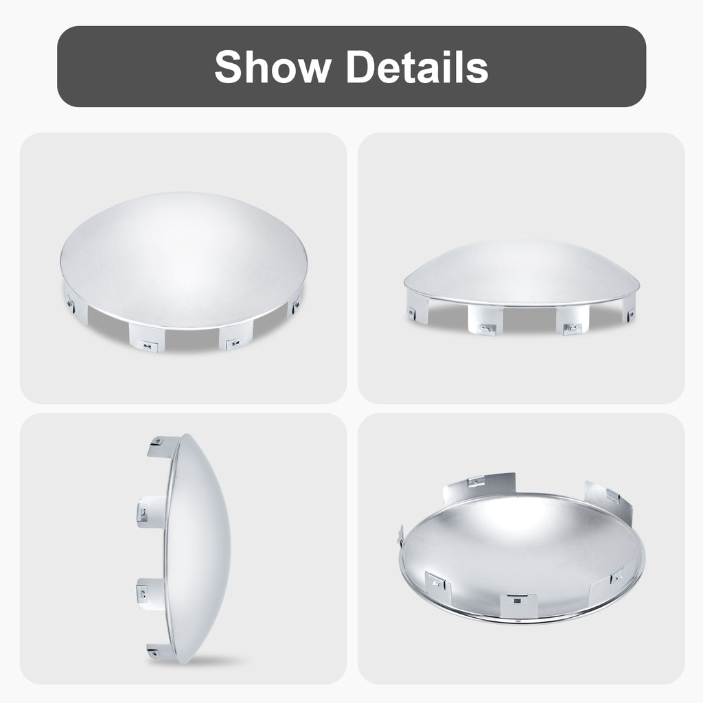 Chrome Front Axle Hub Cover – Dome Style, 6 Clips (Deep Skirt) – 8.9" OD / 8.6" ID (H1F85N6-H52)