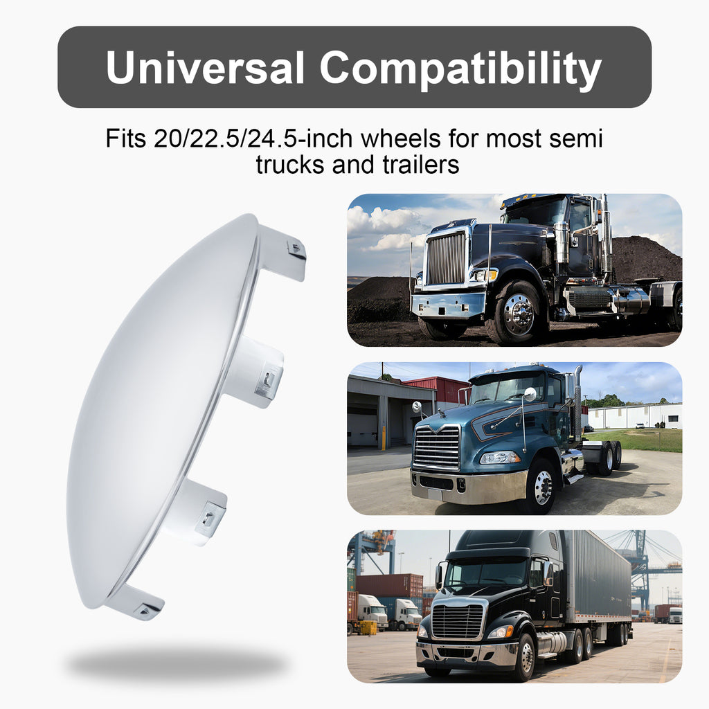 Chrome Front Axle Hub Cover – Dome Style, 6 Clips (Deep Skirt) – 8.9" OD / 8.6" ID (H1F85N6-H52)