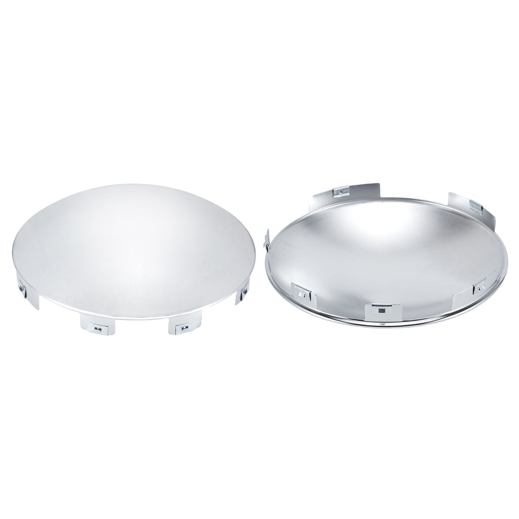 Chrome Front Axle Hub Cover – Dome Style, 6 Clips (Shallow Skirt) – 8.9" OD / 8.6" ID (H1F85N6-H53)