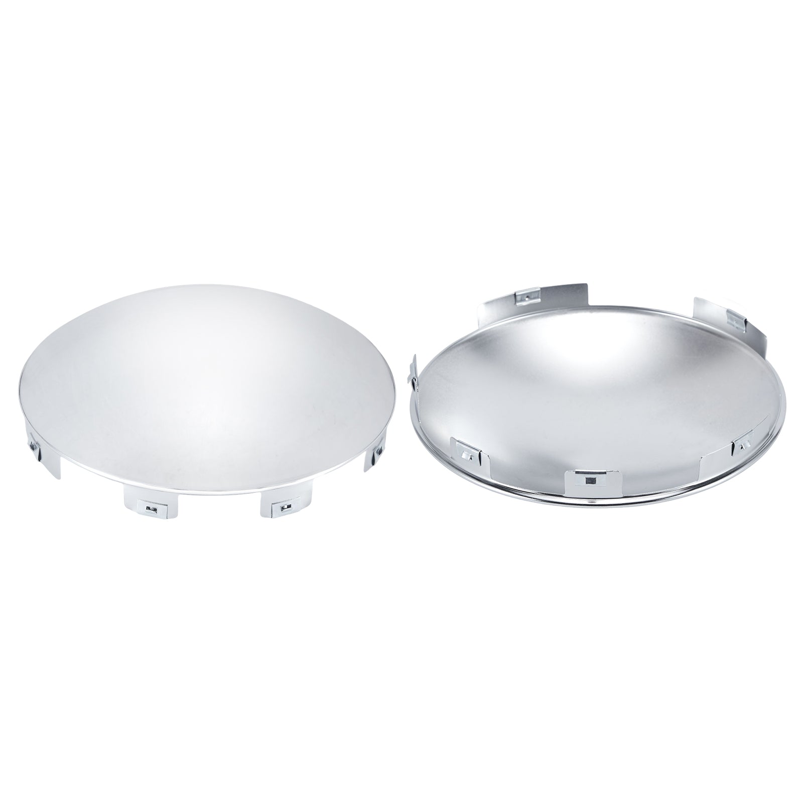 Chrome Front Axle Hub Cover – Dome Style, 6 Clips (Shallow Skirt) – 8.9" OD / 8.6" ID (H1F85N6-H53)