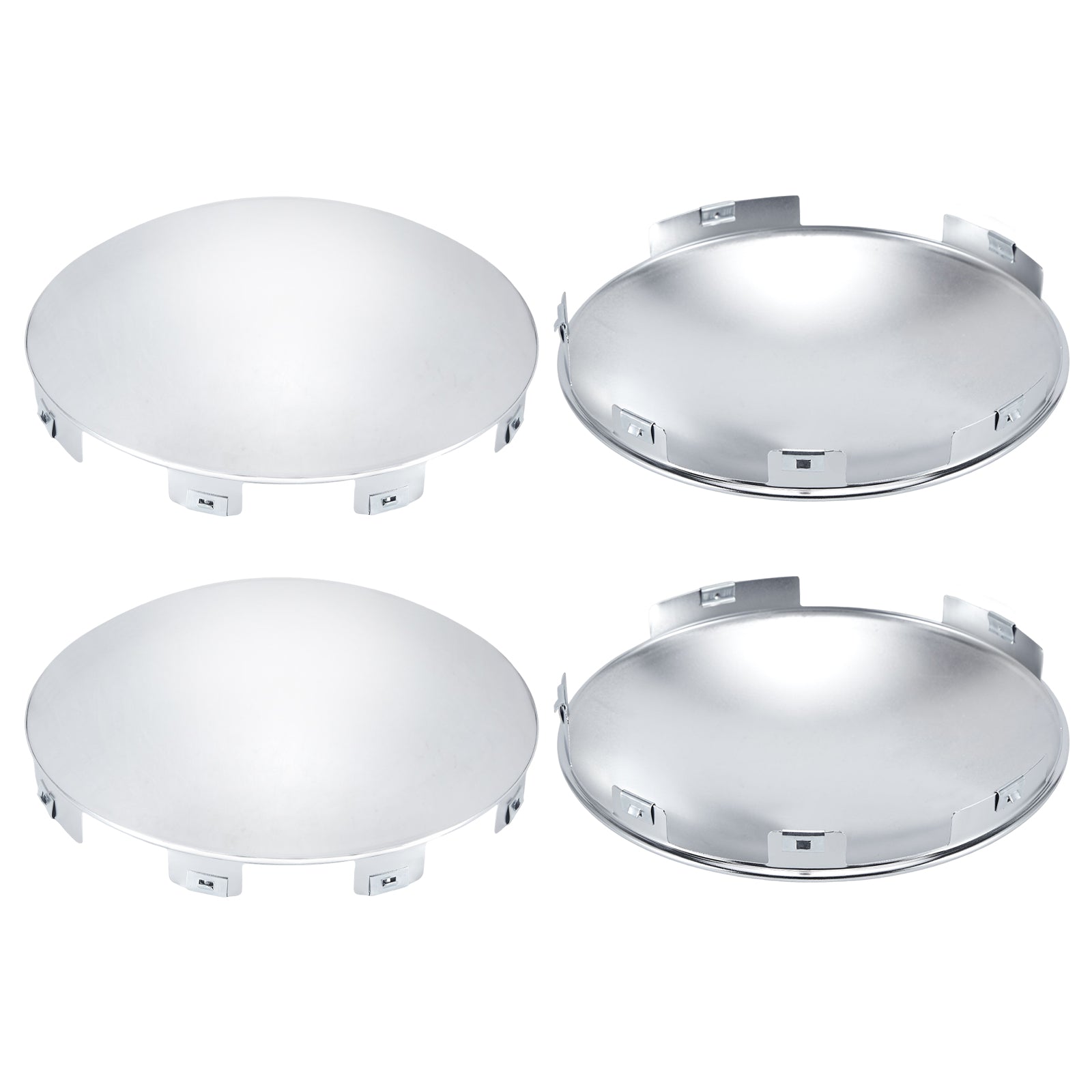 Chrome Front Axle Hub Cover – Dome Style, 6 Clips (Shallow Skirt) – 8.9" OD / 8.6" ID (H1F85N6-H53)