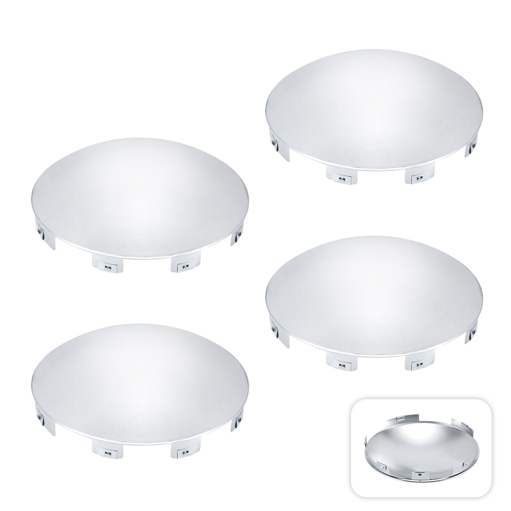 Chrome Front Axle Hub Cover – Dome Style, 6 Clips (Shallow Skirt) – 8.9" OD / 8.6" ID (H1F85N6-H53)