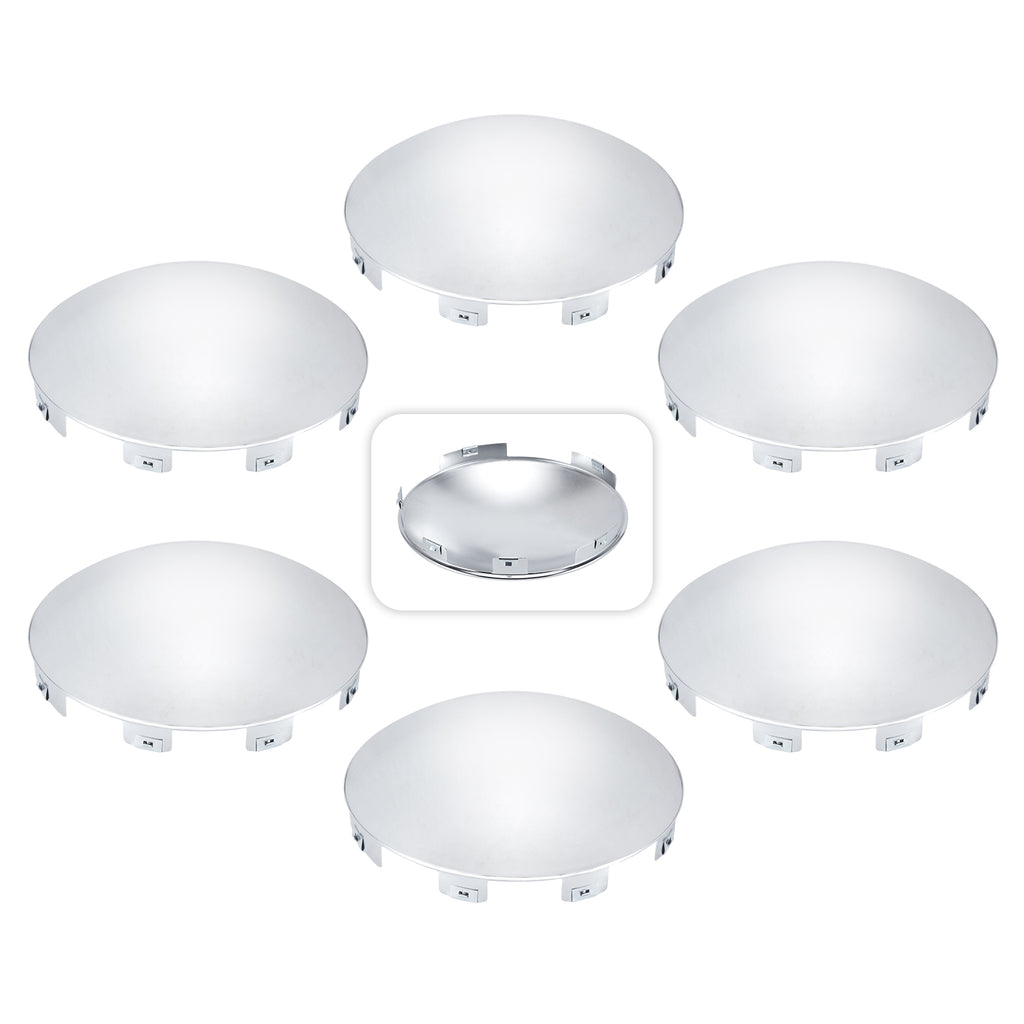 Chrome Front Axle Hub Cover – Dome Style, 6 Clips (Shallow Skirt) – 8.9" OD / 8.6" ID (H1F85N6-H53)