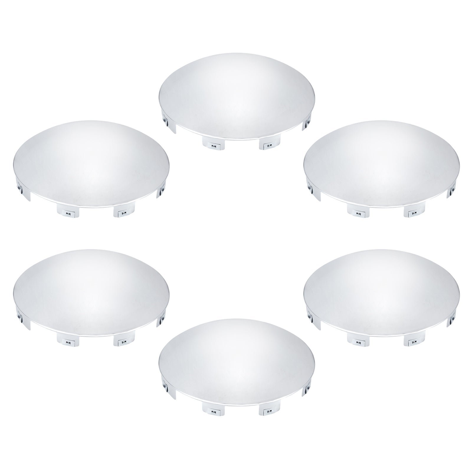 Chrome Front Axle Hub Cover – Dome Style, 6 Clips (Shallow Skirt) – 8.9" OD / 8.6" ID (H1F85N6-H53)