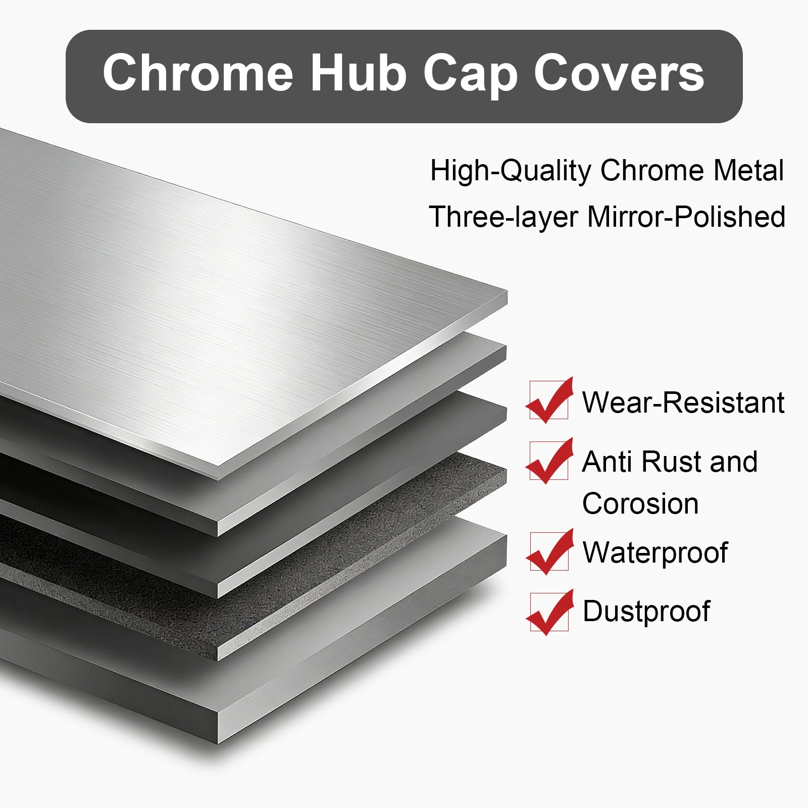 Chrome Front Axle Hub Cover – Dome Style, 6 Clips (Shallow Skirt) – 8.9" OD / 8.6" ID (H1F85N6-H53)