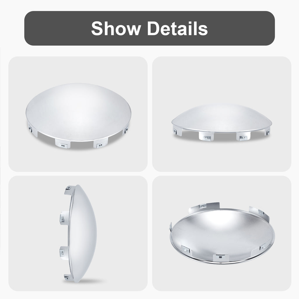 Chrome Front Axle Hub Cover – Dome Style, 6 Clips (Shallow Skirt) – 8.9" OD / 8.6" ID (H1F85N6-H53)