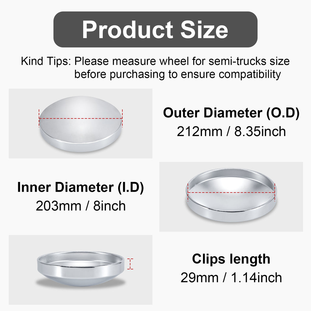 Chrome Front Axle Hub Cover – Low-Profile Flat Dome – 8.35" OD / 8" ID (H1R8)