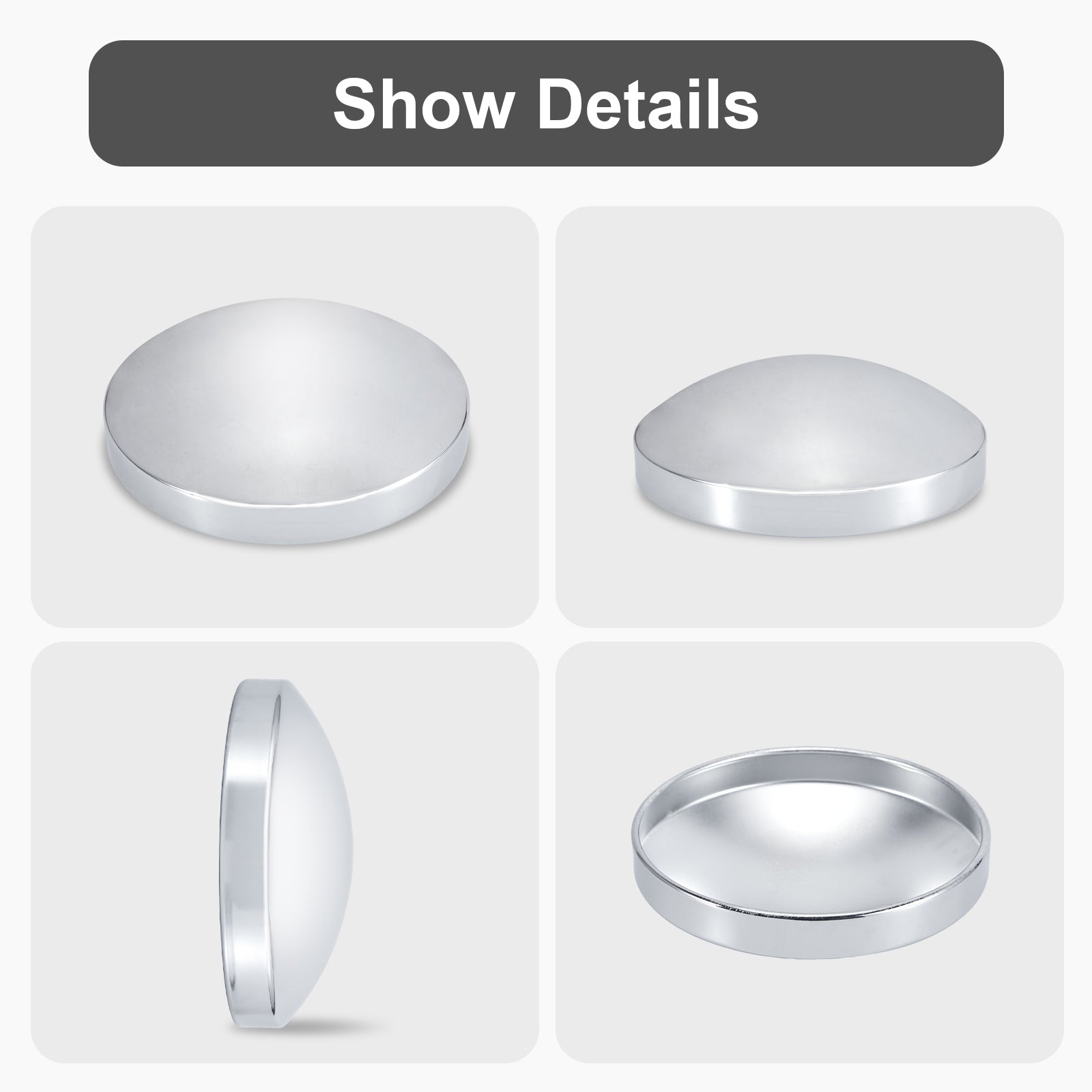 Chrome Front Axle Hub Cover – Low-Profile Flat Dome – 8.35" OD / 8" ID (H1R8)