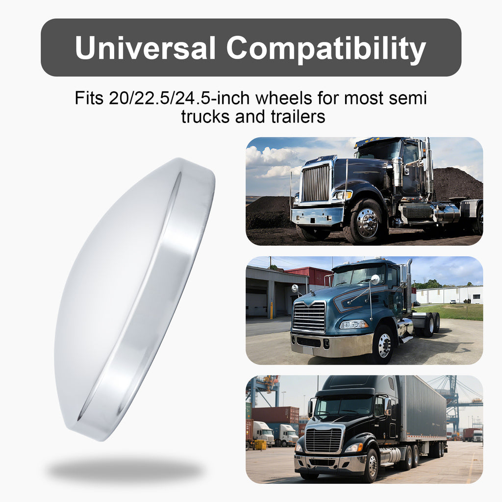 Chrome Front Axle Hub Cover – Low-Profile Flat Dome – 8.35" OD / 8" ID (H1R8)