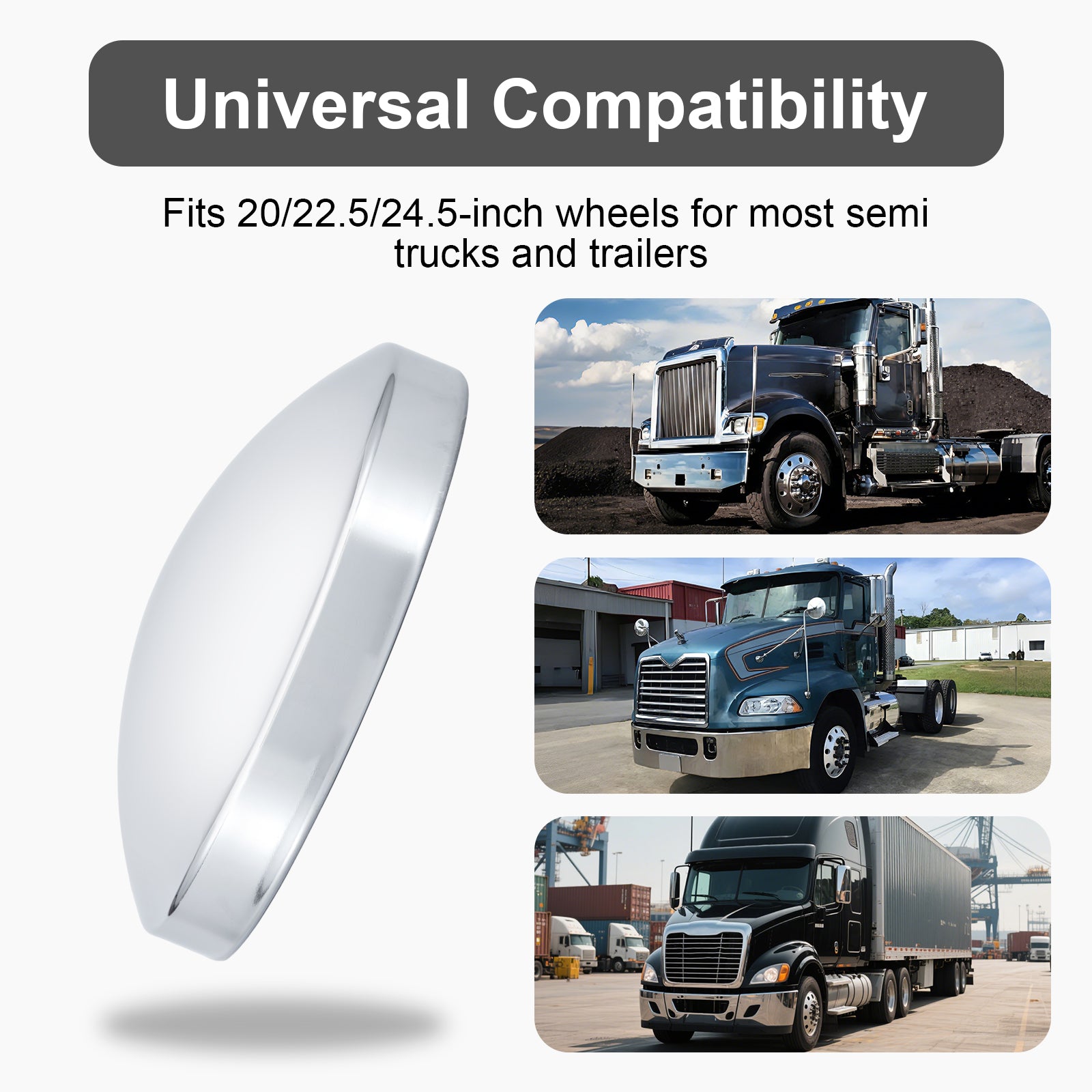 Chrome Front Axle Hub Cover – Low-Profile Flat Dome – 8.35" OD / 8" ID (H1R8)