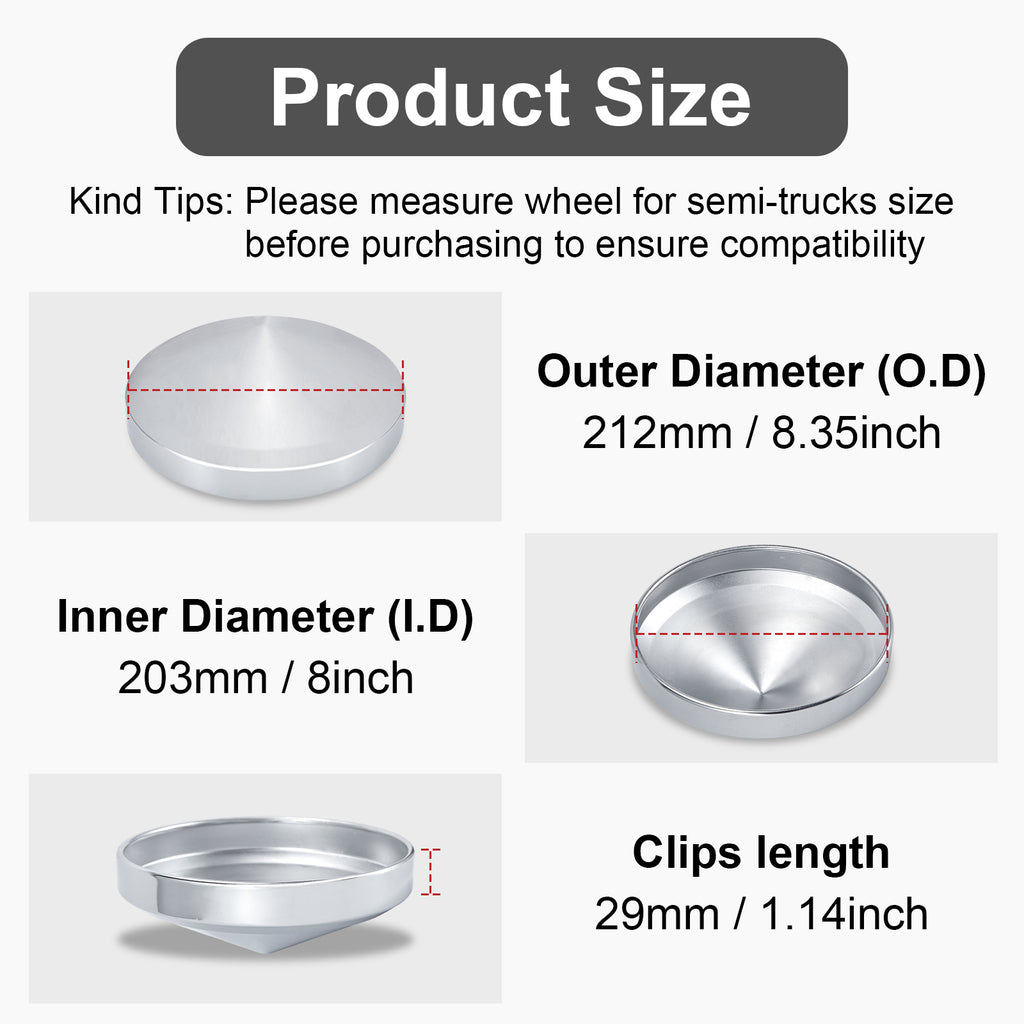 Chrome Front Axle Hub Cover – Pointed Cone Style – 8.35" OD / 8" ID (H2R8)