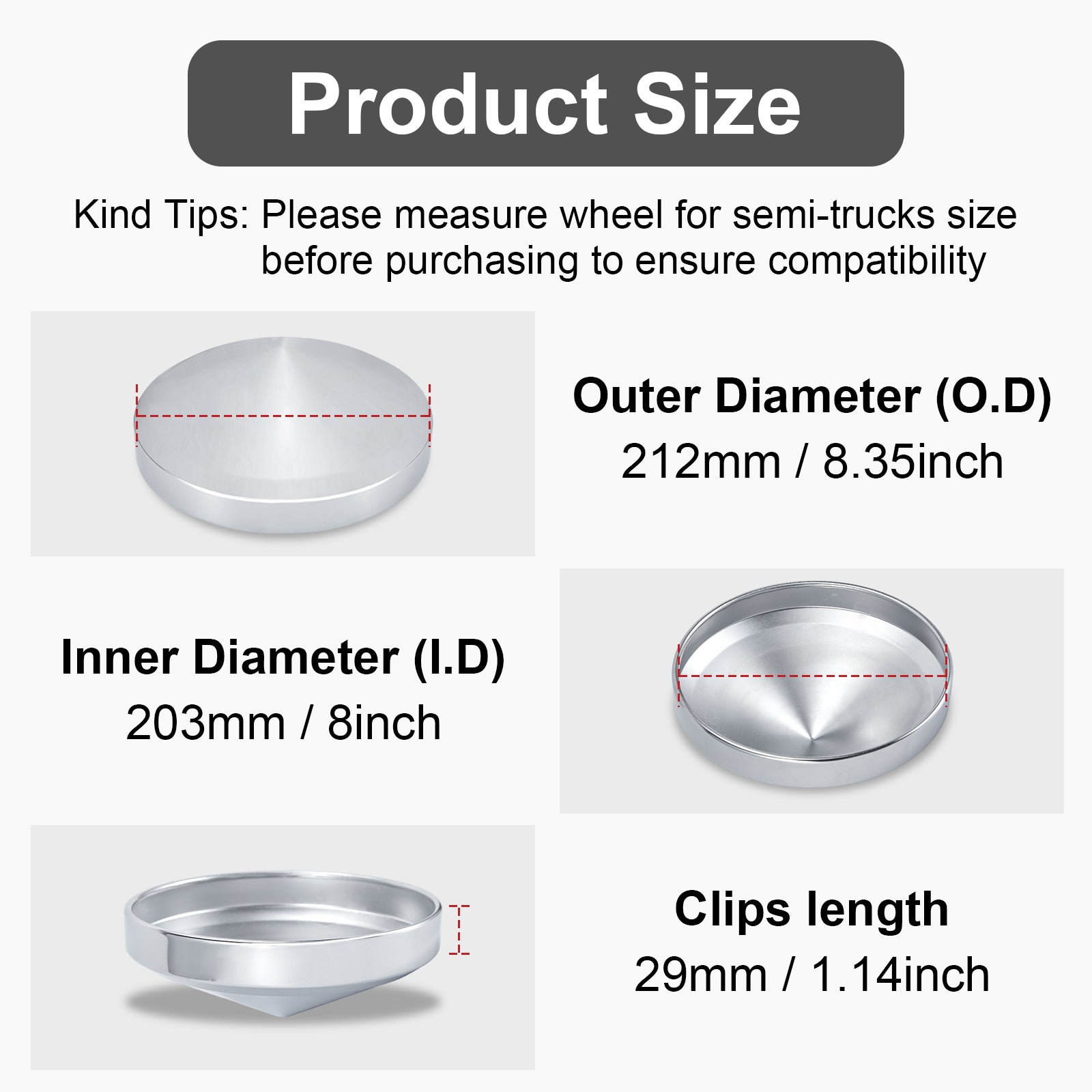 Chrome Front Axle Hub Cover – Pointed Cone Style – 8.35" OD / 8" ID (H2R8)