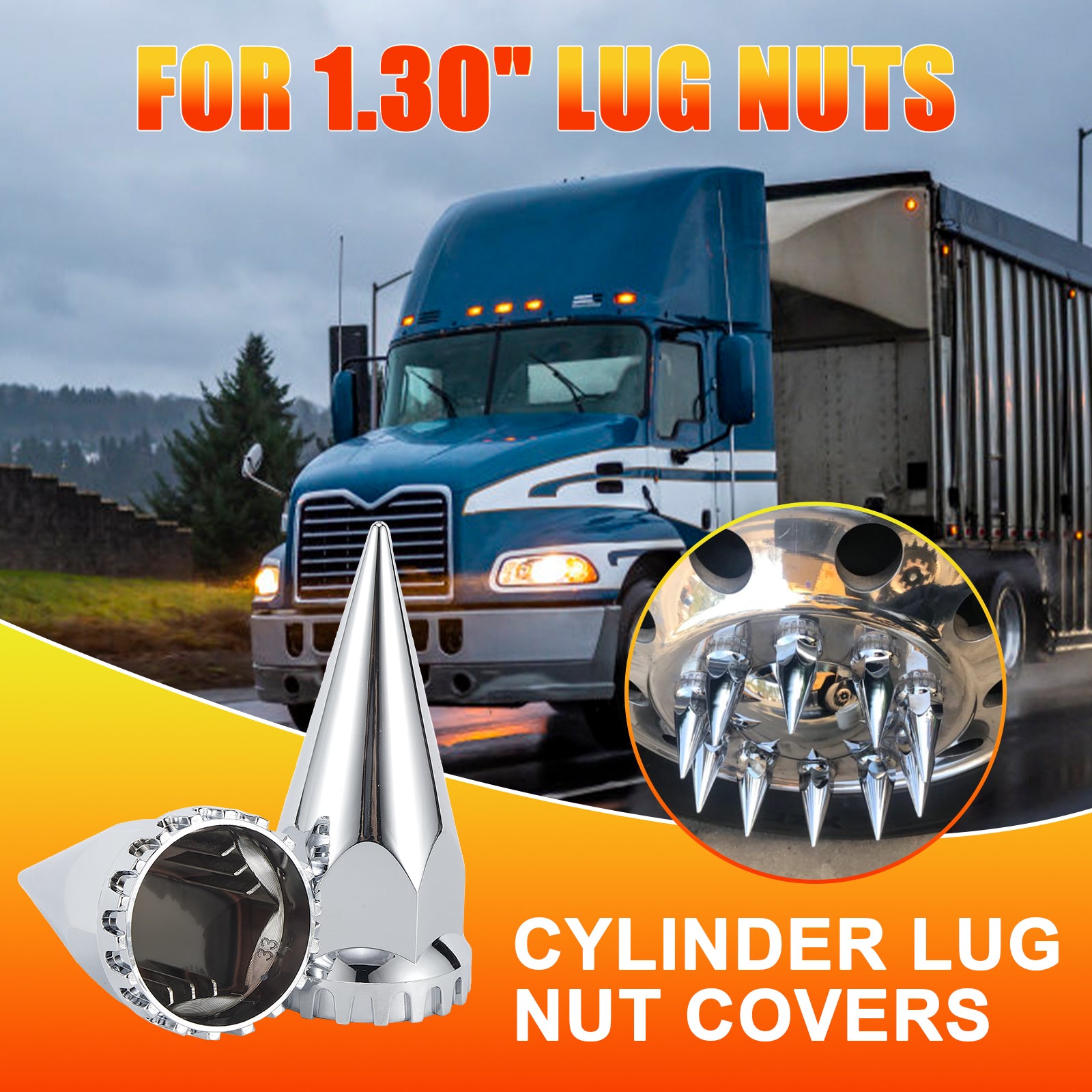 Chrome Spiked Push-On Lug Nut Covers – 33 mm – 60 Pack (HBC03)