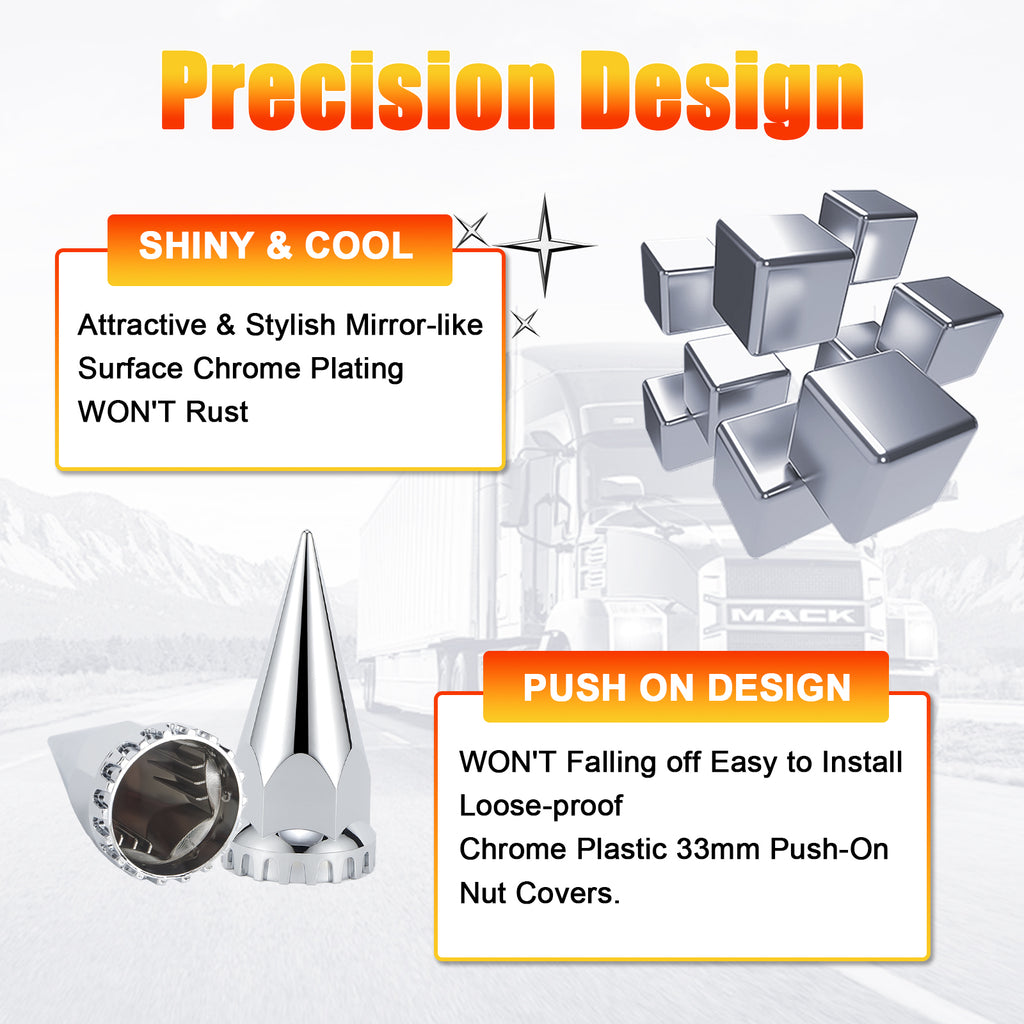 Chrome Spiked Push-On Lug Nut Covers – 33 mm – 60 Pack (HBC03)