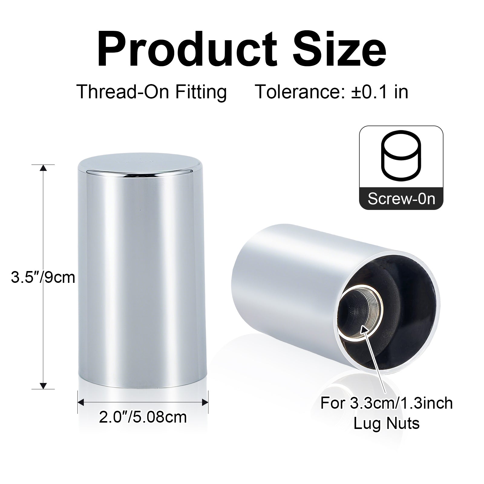 Chrome Smooth-Cylinder Screw-On Lug Nut Covers – 33 mm – 20 / 40 / 60 Pack (HBC05)