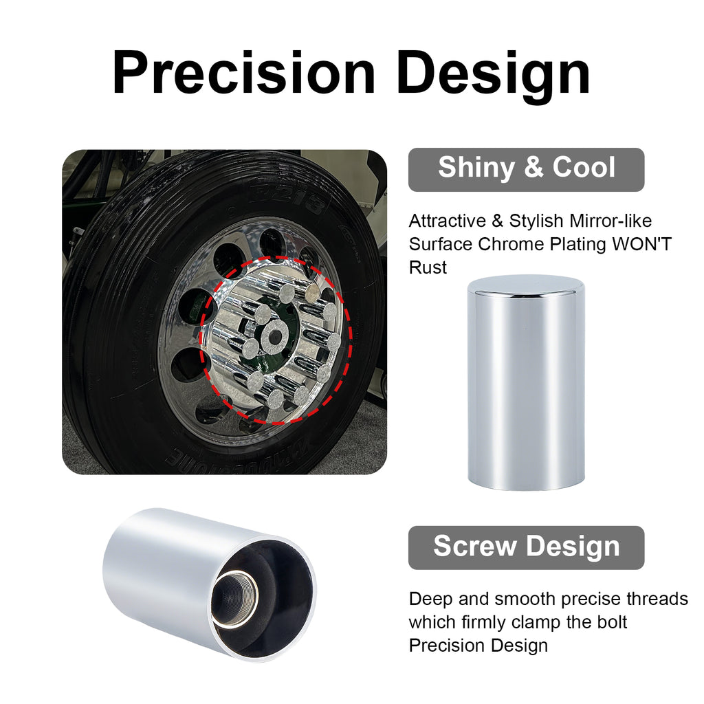 Chrome Smooth-Cylinder Screw-On Lug Nut Covers – 33 mm – 20 / 40 / 60 Pack (HBC05)