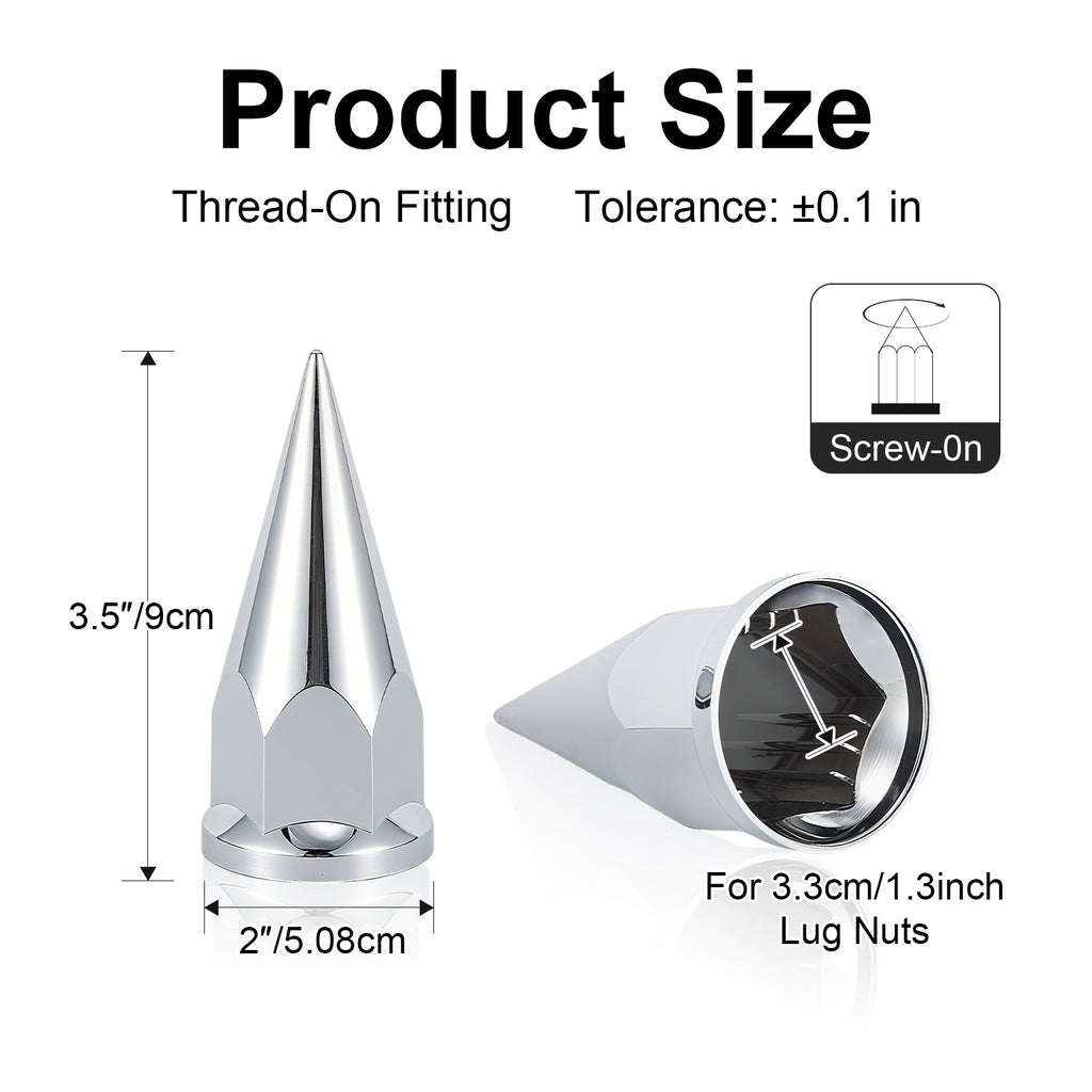Chrome Spiked Cone Screw-On Lug Nut Covers – 33 mm – 20 / 40 / 60 Pack (HBC05 Spike)
