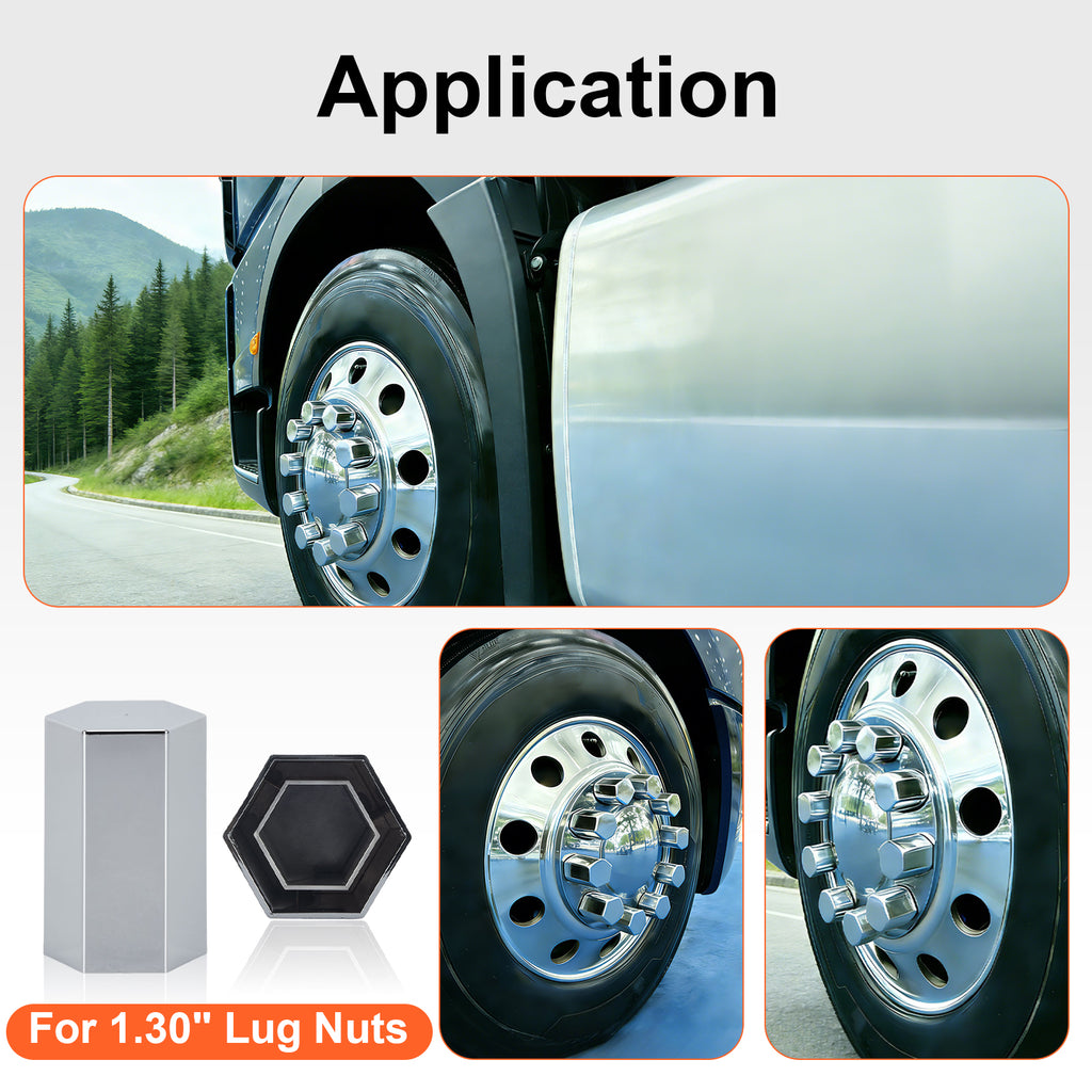 Chrome Hexagonal Push-On Lug Nut Covers – 33 mm – 20 / 40 / 60 Pack (HBC06 Push)