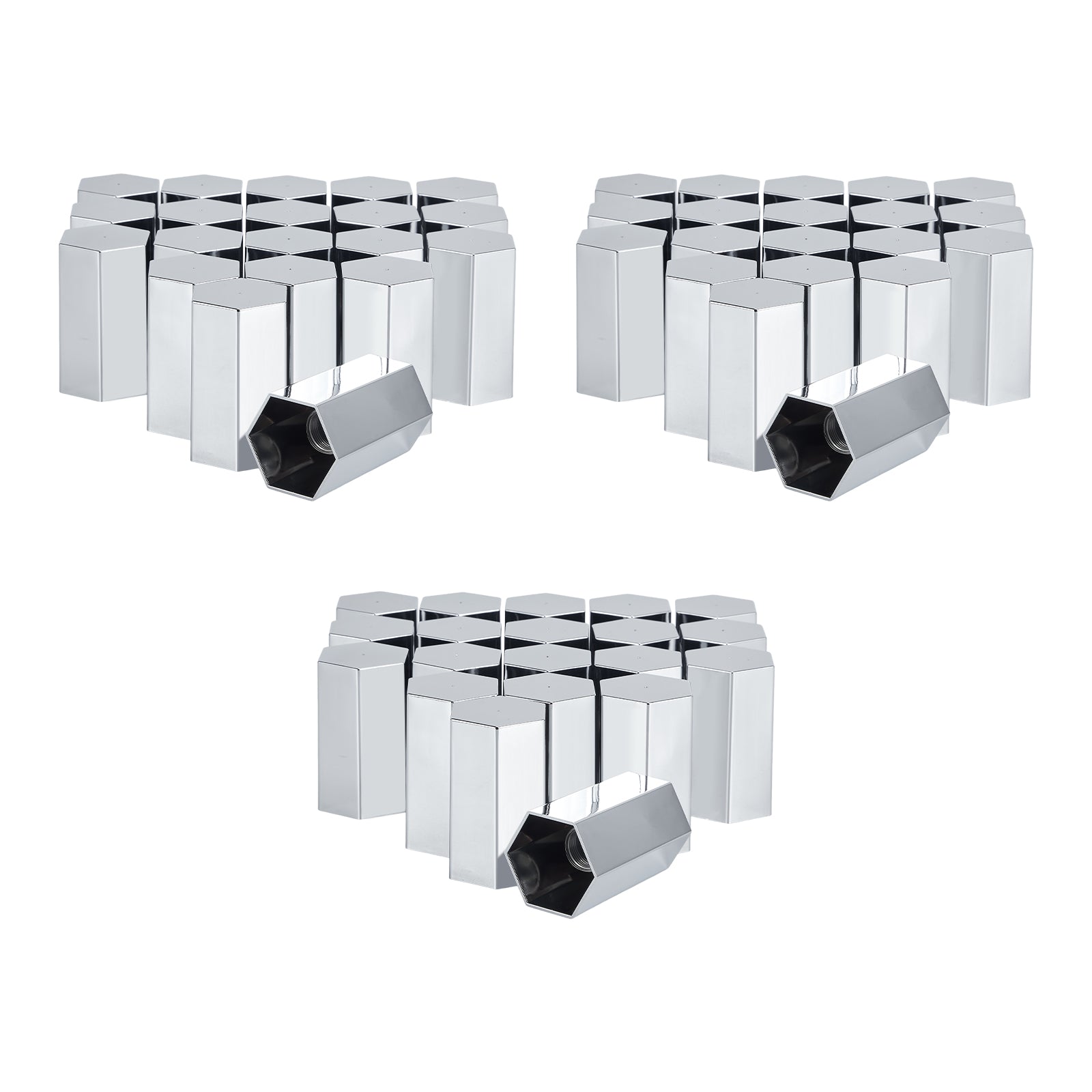 Chrome Hexagonal Screw-On Lug Nut Covers – 33 mm – 20 / 40 / 60 Pack (HBC06 Screw)
