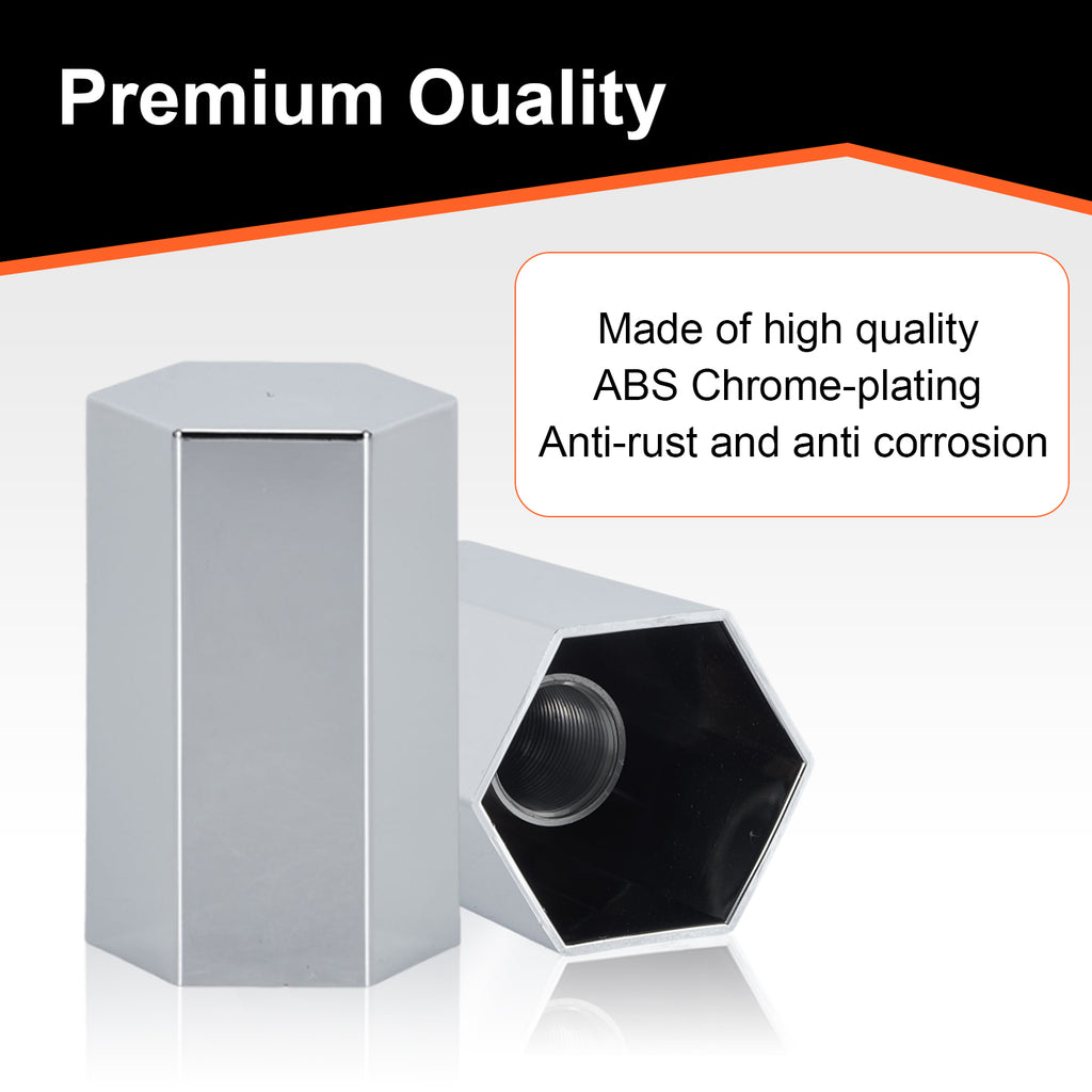Chrome Hexagonal Screw-On Lug Nut Covers – 33 mm – 20 / 40 / 60 Pack (HBC06 Screw)