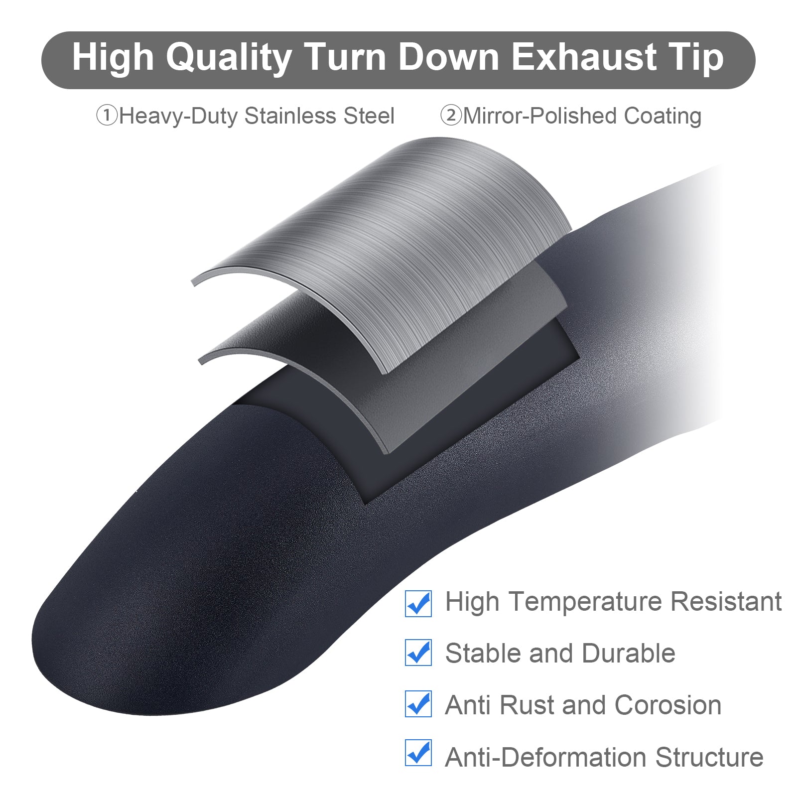 Chrome Turn-Down Exhaust Tip – 12" – 2.5", 3", 3.5", 4" – Stainless or Black