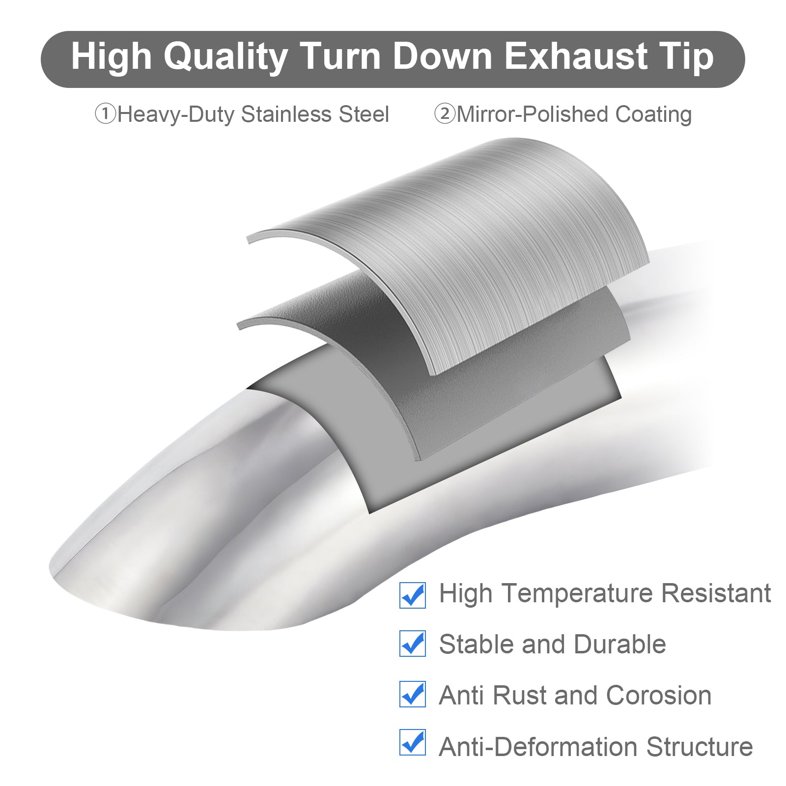 Chrome Turn-Down Exhaust Tip – 12" – 2.5", 3", 3.5", 4" – Stainless or Black