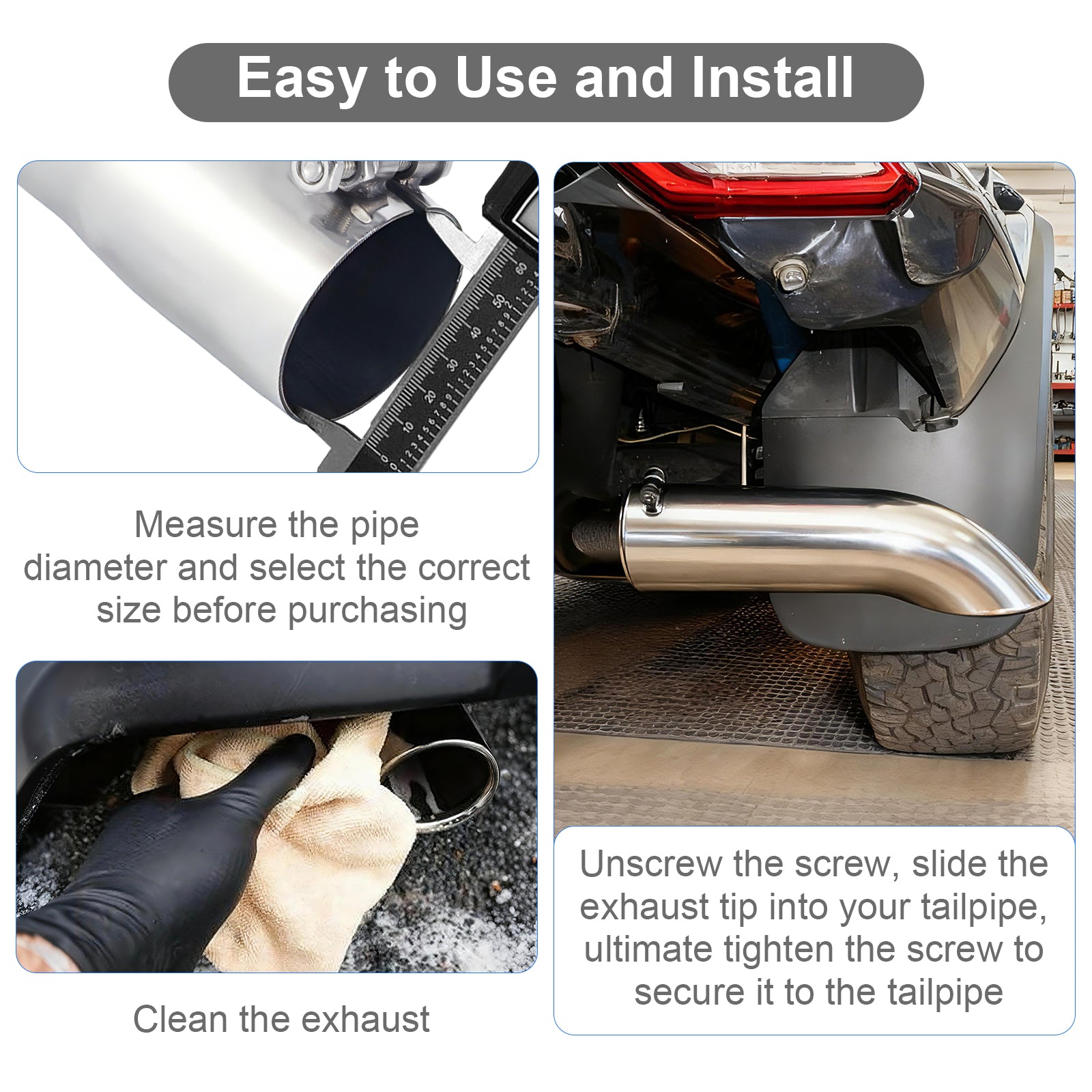 Chrome Turn-Down Exhaust Tip – 12" – 2.5", 3", 3.5", 4" – Stainless or Black
