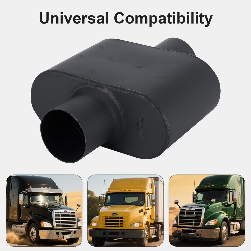 Chambered Performance Muffler – Compact Body, Center-In / Center-Out – 2", 2.25", 2.5", 3" – Stainless or Black (A Series)