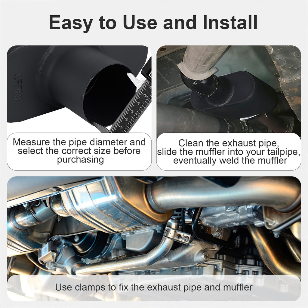 Chambered Performance Muffler – Compact Body, Center-In / Center-Out – 2", 2.25", 2.5", 3" – Stainless or Black (A Series)