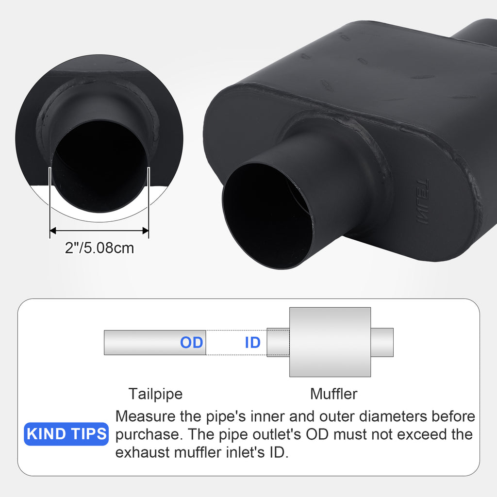 Chambered Performance Muffler – Compact Body, Center-In / Center-Out – 2", 2.25", 2.5", 3" – Stainless or Black (A Series)