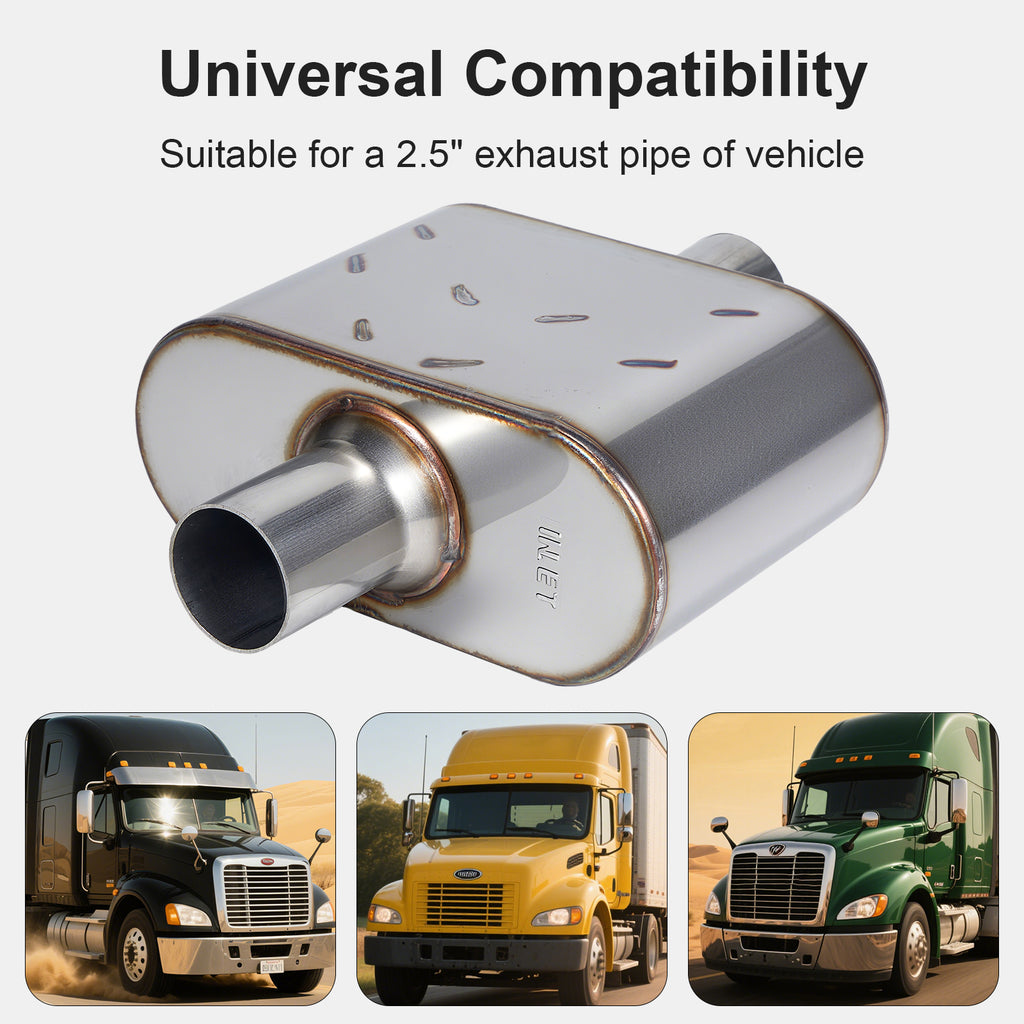 Chambered Performance Muffler – Compact Body, Center-In / Center-Out – 2", 2.25", 2.5", 3" – Stainless or Black (A Series)