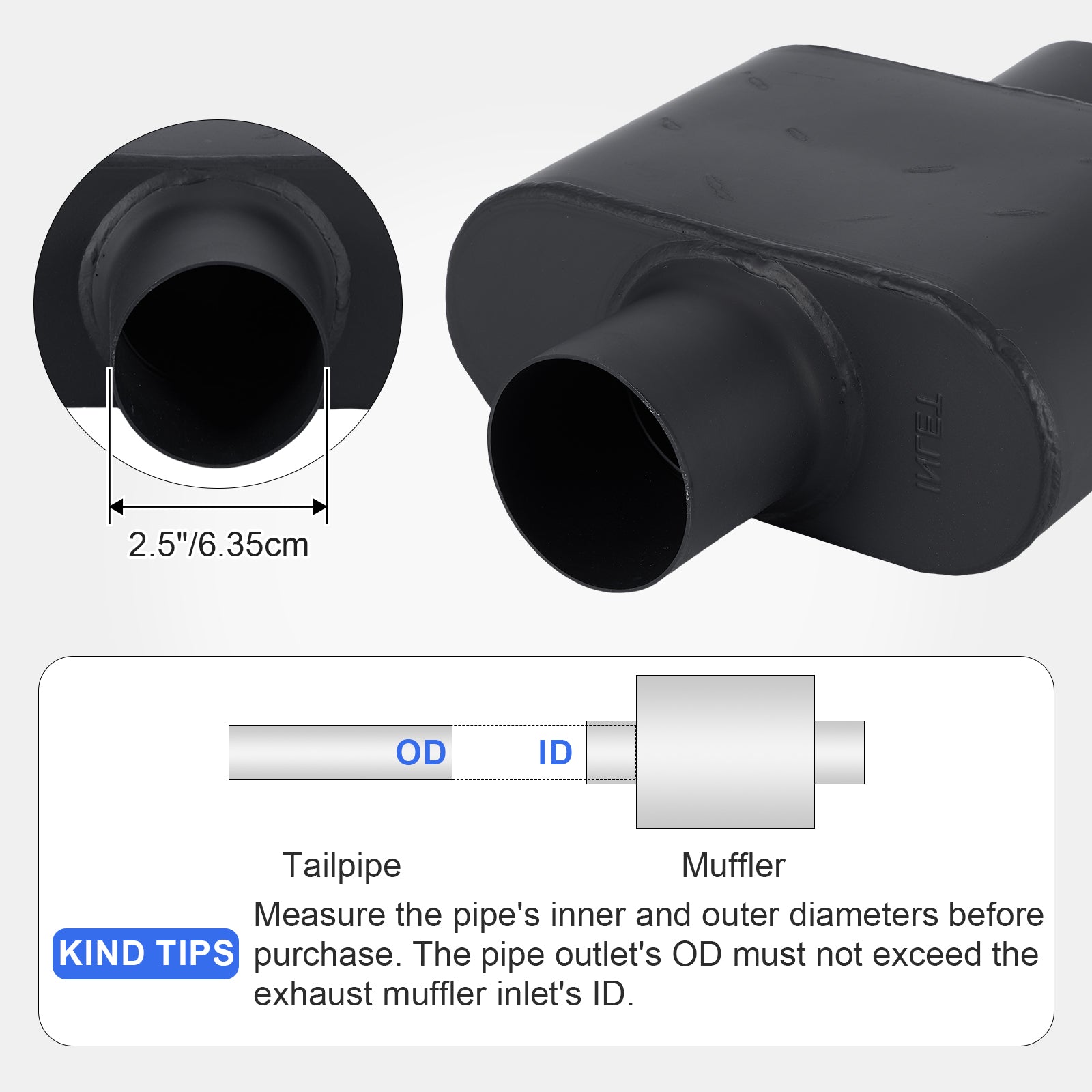 Chambered Performance Muffler – Compact Body, Center-In / Center-Out – 2", 2.25", 2.5", 3" – Stainless or Black (A Series)