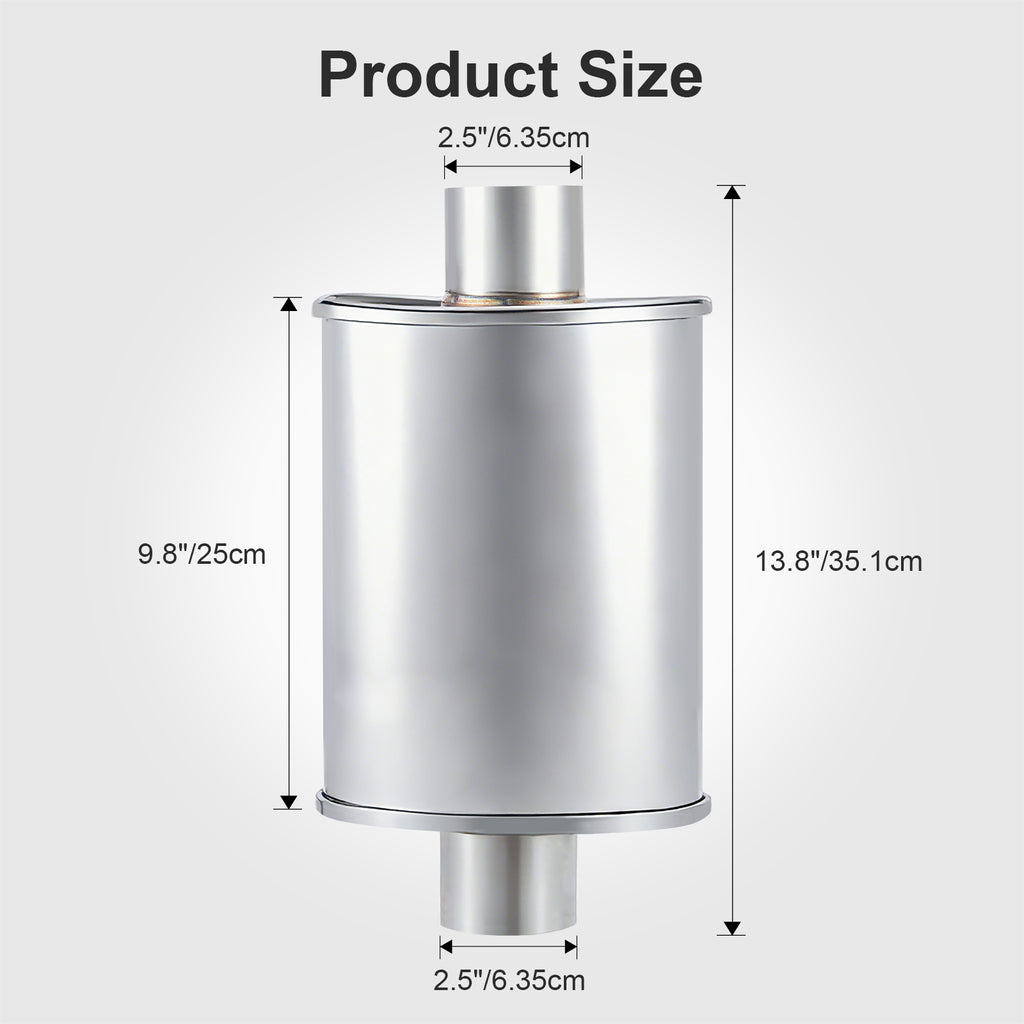 Polished Stainless Chambered Muffler – Compact Oval Body – 2.5", 3" (J Series)