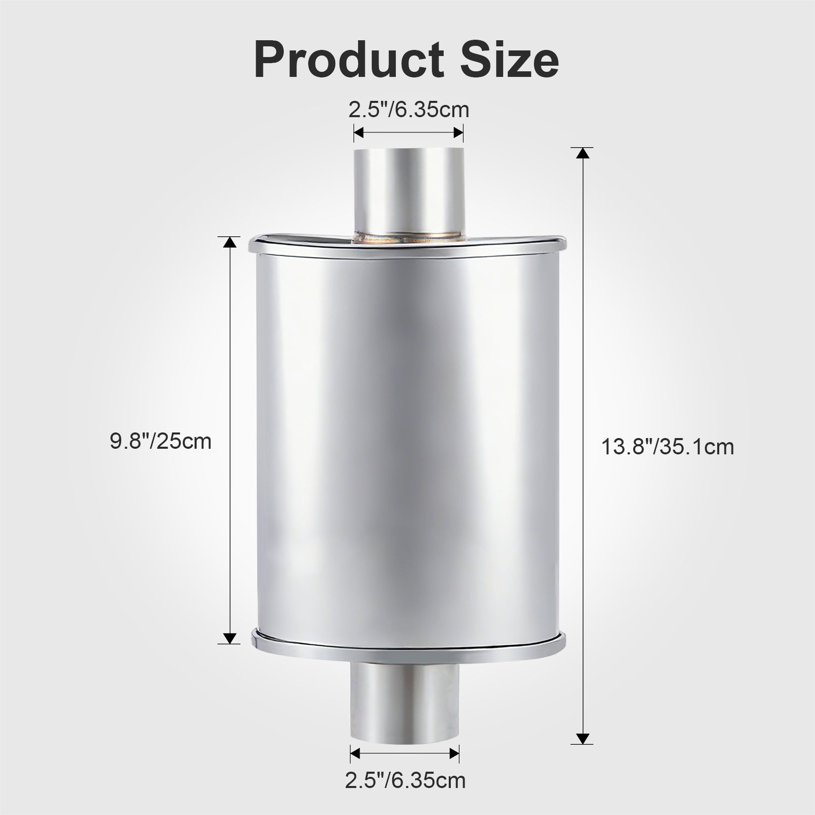Polished Stainless Chambered Muffler – Compact Oval Body – 2.5", 3" (J Series)