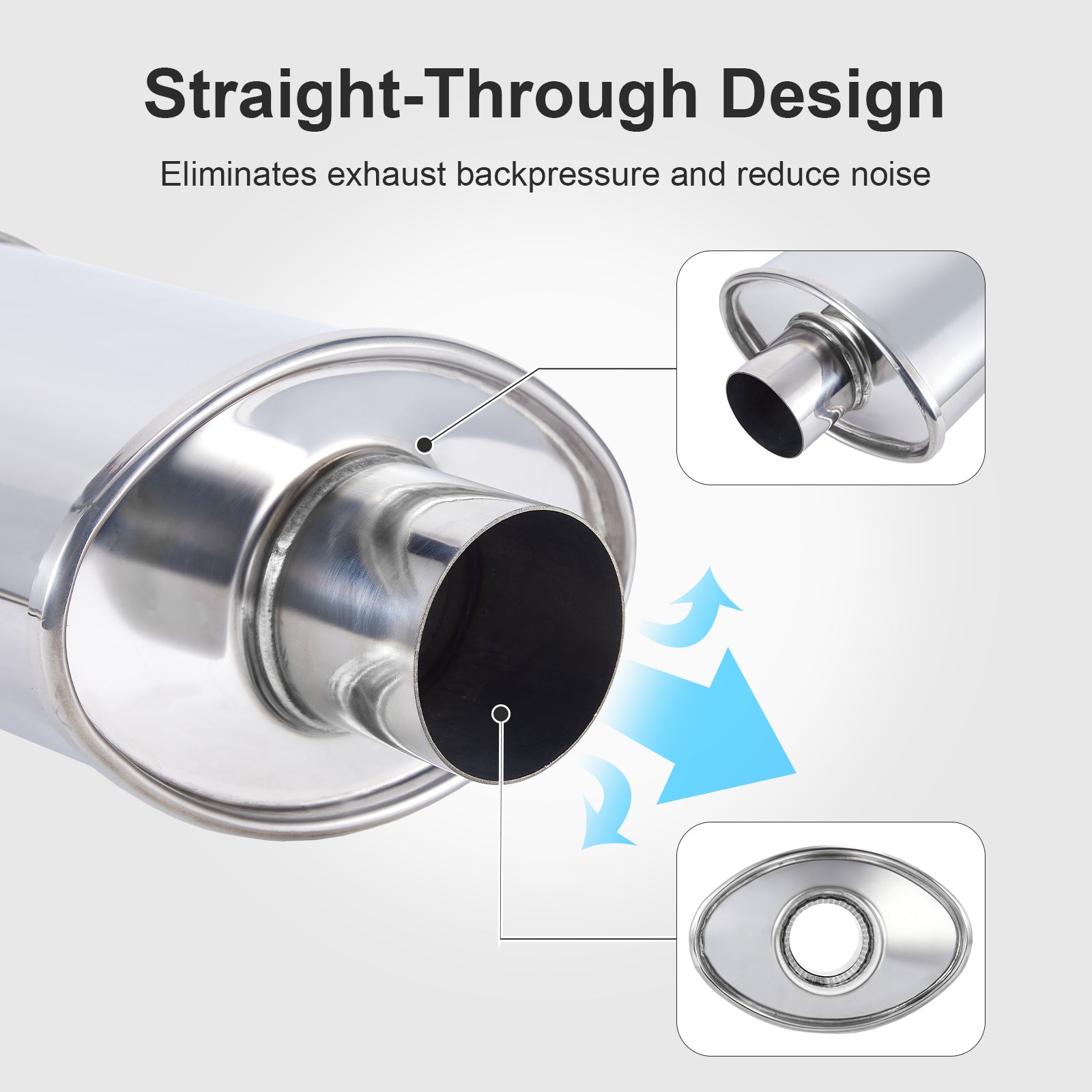 Polished Stainless Chambered Muffler – Compact Oval Body – 2.5", 3" (J Series)