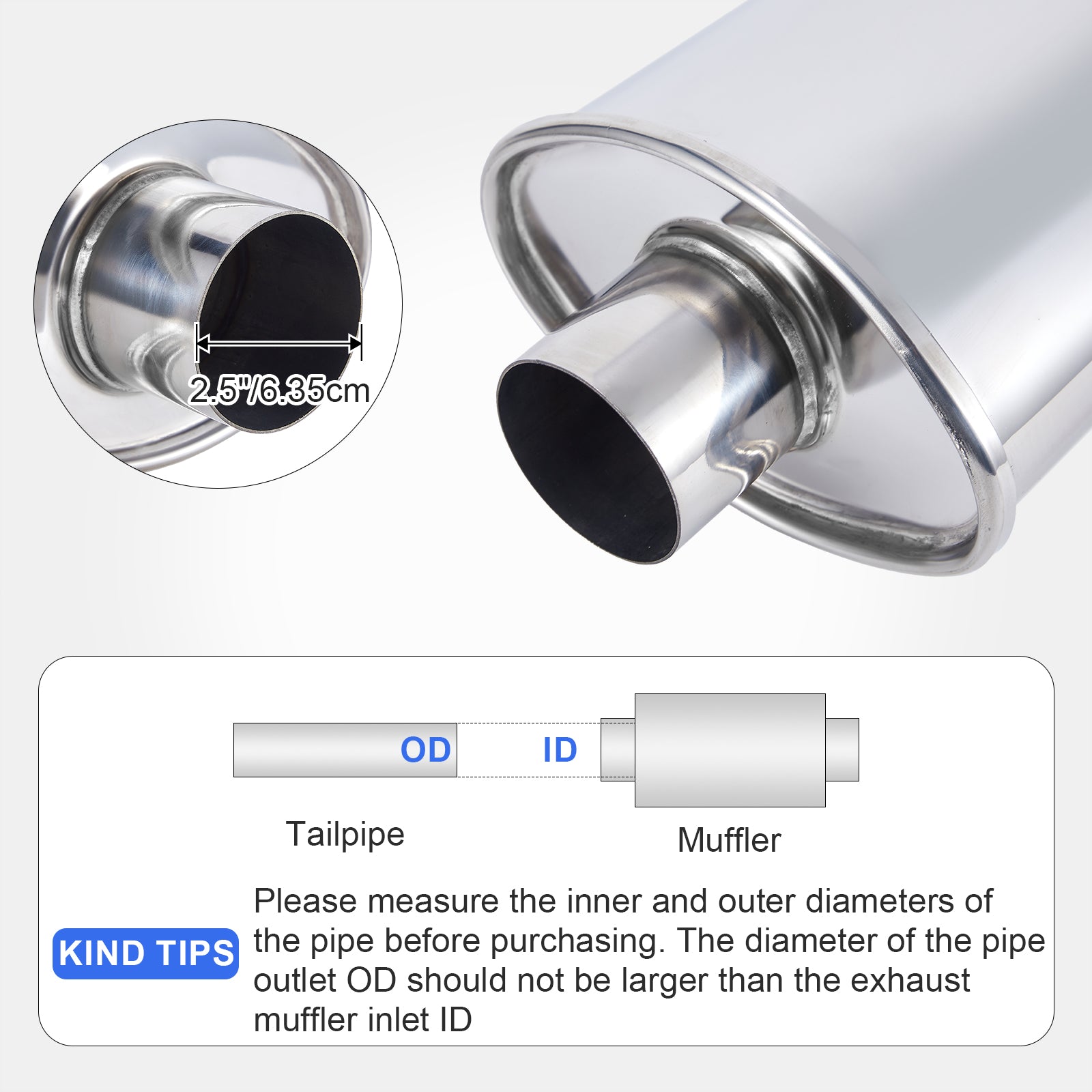 Polished Stainless Chambered Muffler – Compact Oval Body – 2.5", 3" (J Series)