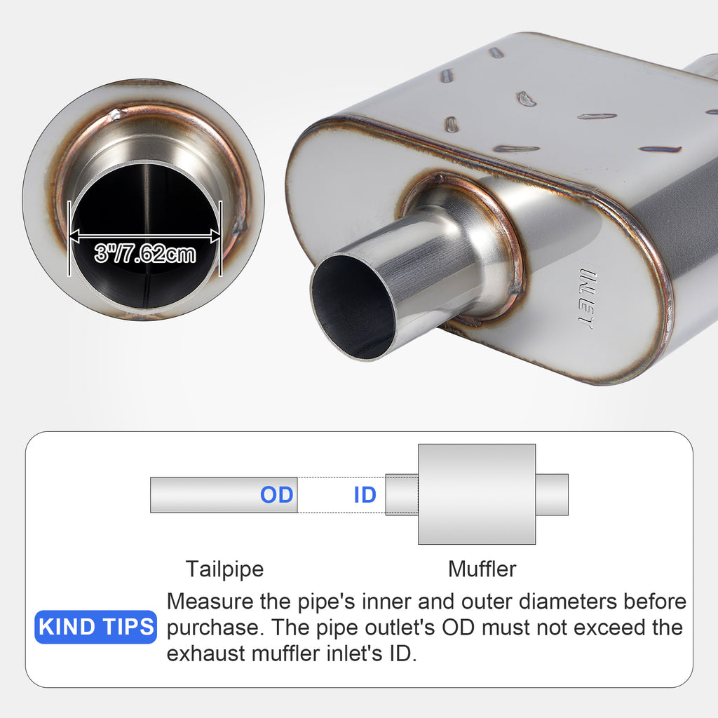 Chambered Performance Muffler – Compact Body, Center-In / Center-Out – 2", 2.25", 2.5", 3" – Stainless or Black (A Series)