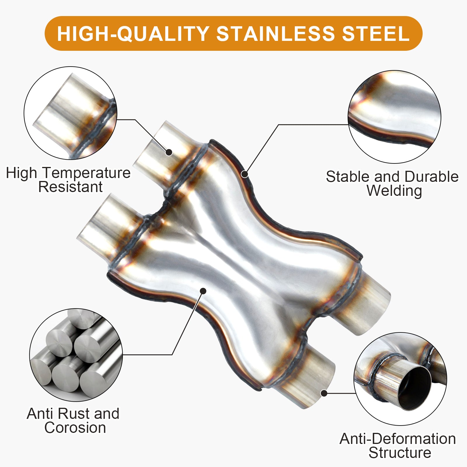 Stainless X-Pipe Crossover – Dual Inlet / Dual Outlet – 2.25", 2.5", 3"