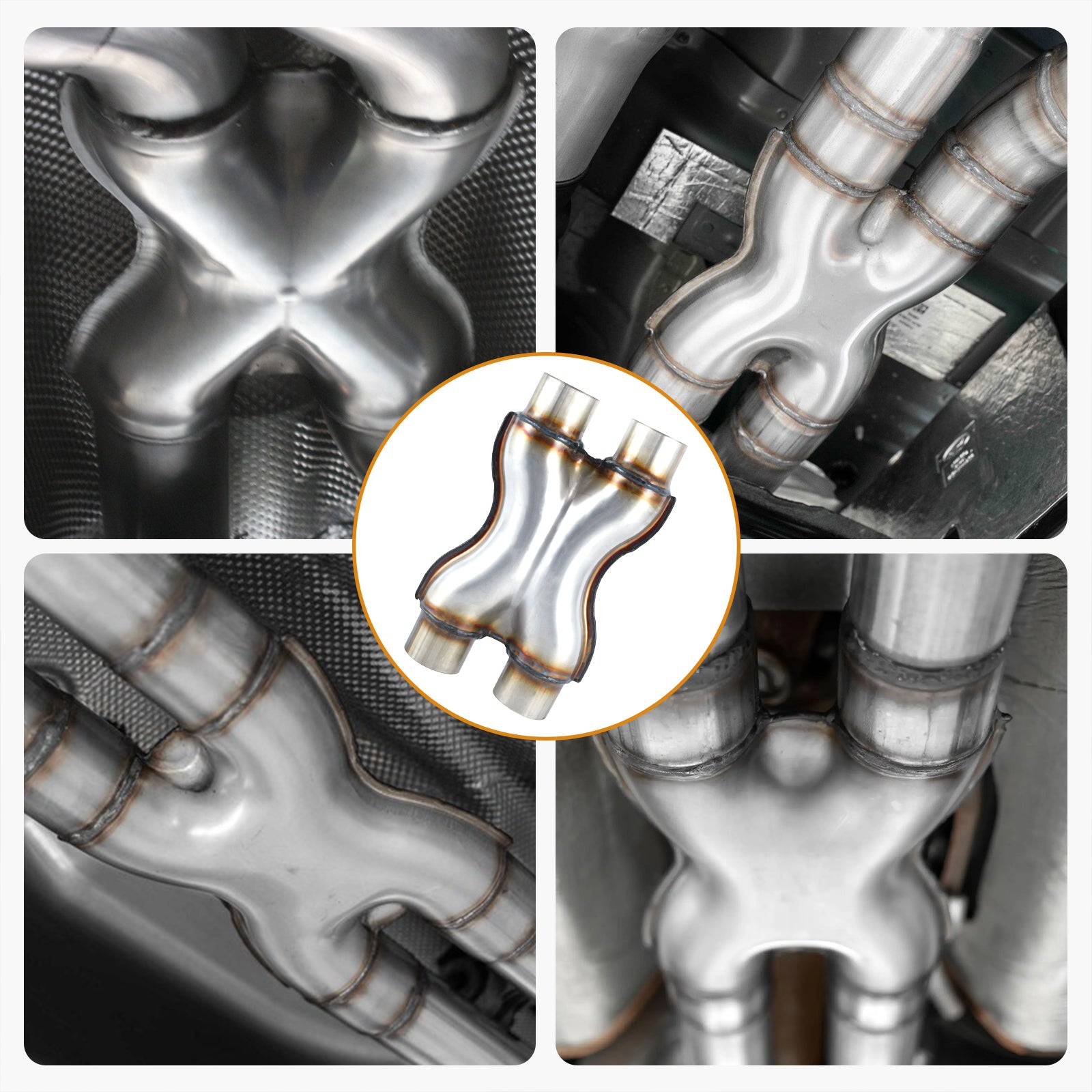 Stainless X-Pipe Crossover – Dual Inlet / Dual Outlet – 2.25", 2.5", 3"
