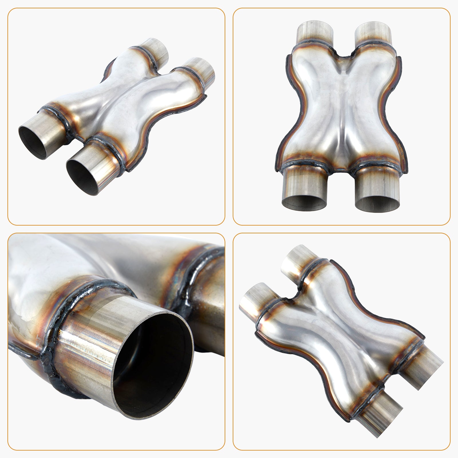 Stainless X-Pipe Crossover – Dual Inlet / Dual Outlet – 2.25", 2.5", 3"