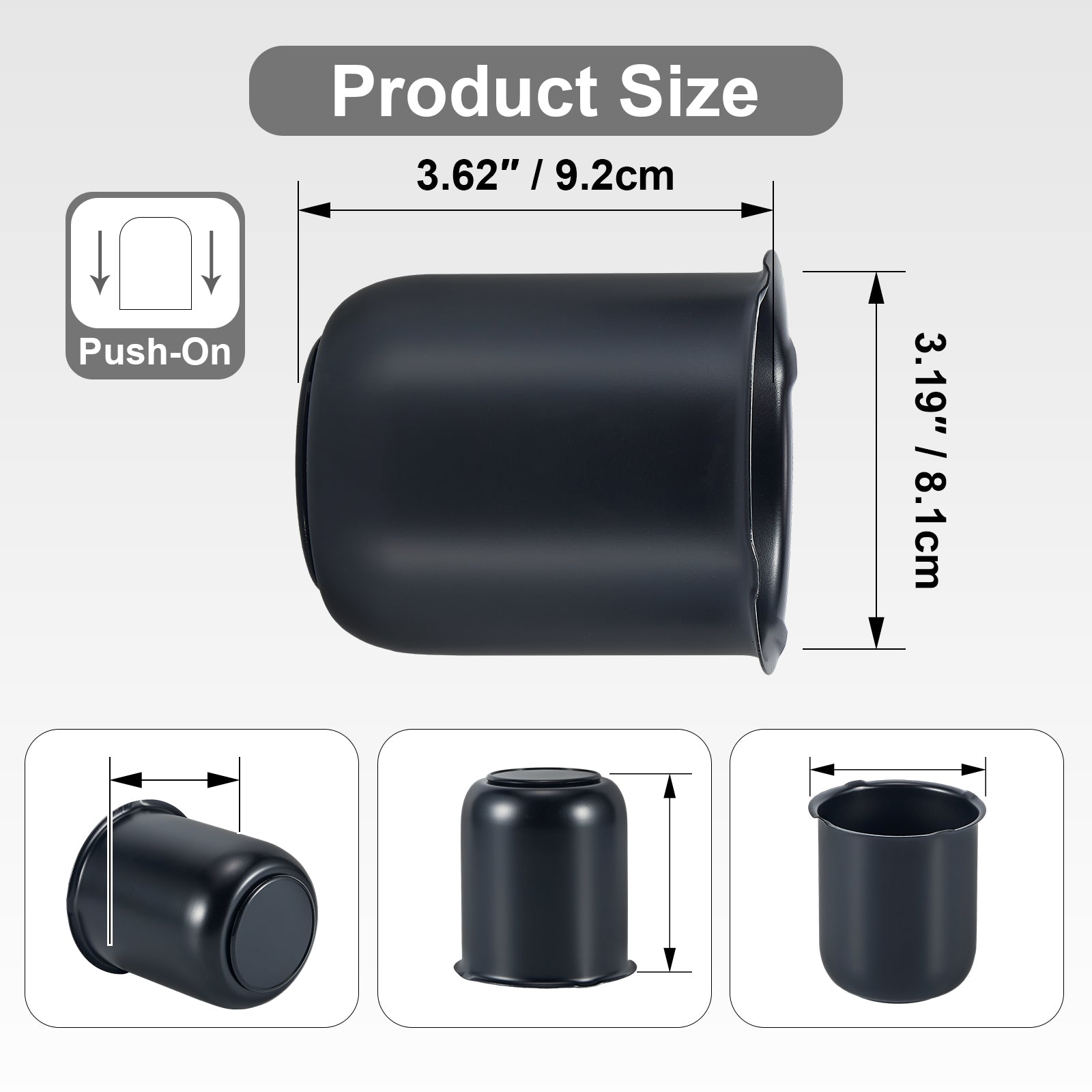 Matte Black Push-On Axle Nut Cover – Squat Dome – 3.62" × 3.19" (LT7 BK)