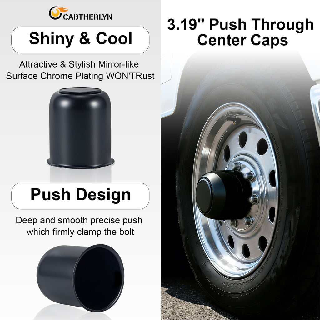 Matte Black Push-On Axle Nut Cover – Squat Dome – 3.62" × 3.19" (LT7 BK)