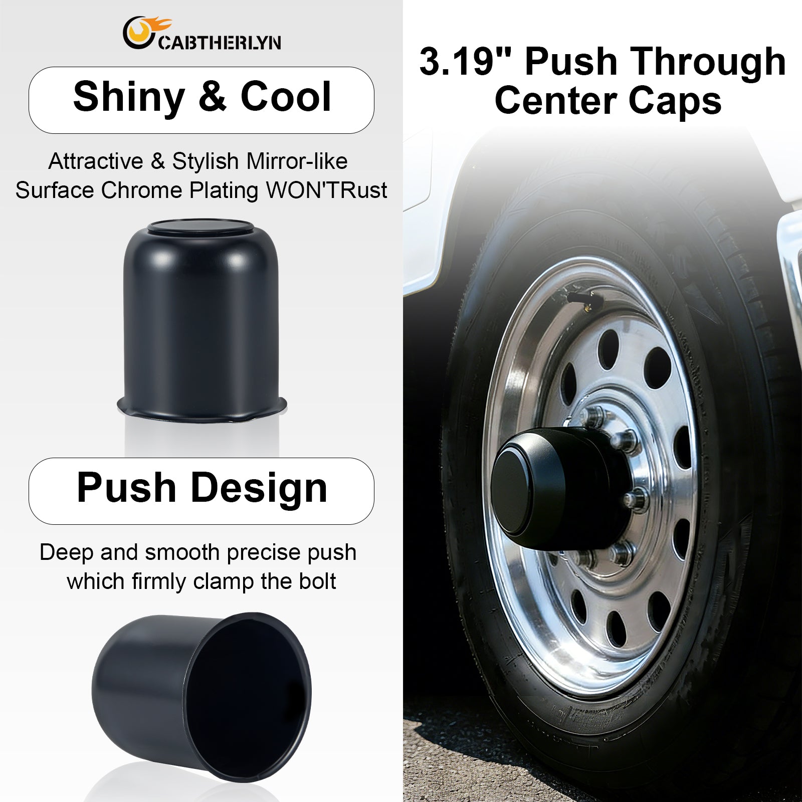Matte Black Push-On Axle Nut Cover – Squat Dome – 3.62" × 3.19" (LT7 BK)